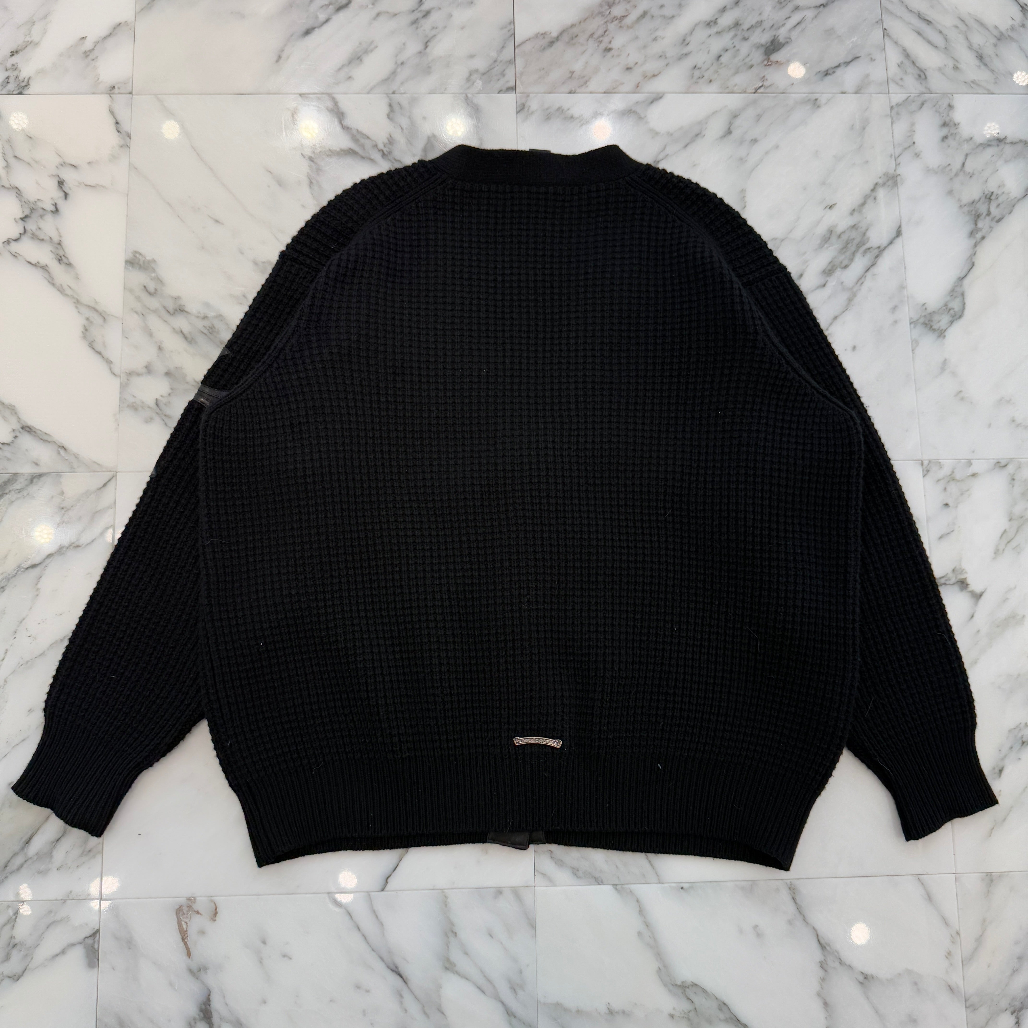 CHROME HEARTS YNOT Leather Cross Patch Cashmere Knit Cardigan Size