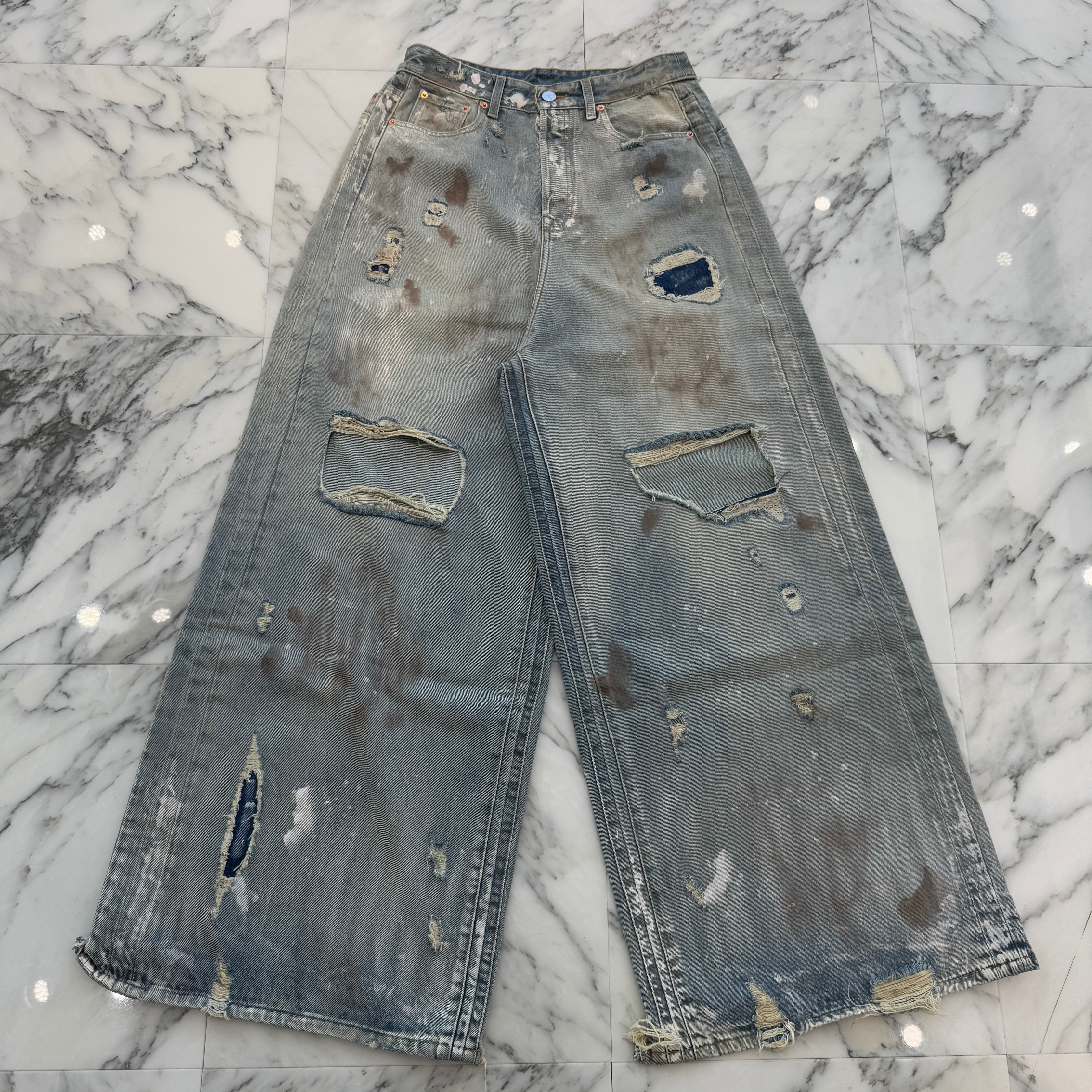 VETEMENTS 2024AW Distressed Trashed Big Shape Jeans UA65PA885N Size 30 ヴェトモン ディストレスト トラッシュド ビッグシェイプ ジーンズ サイズ30
