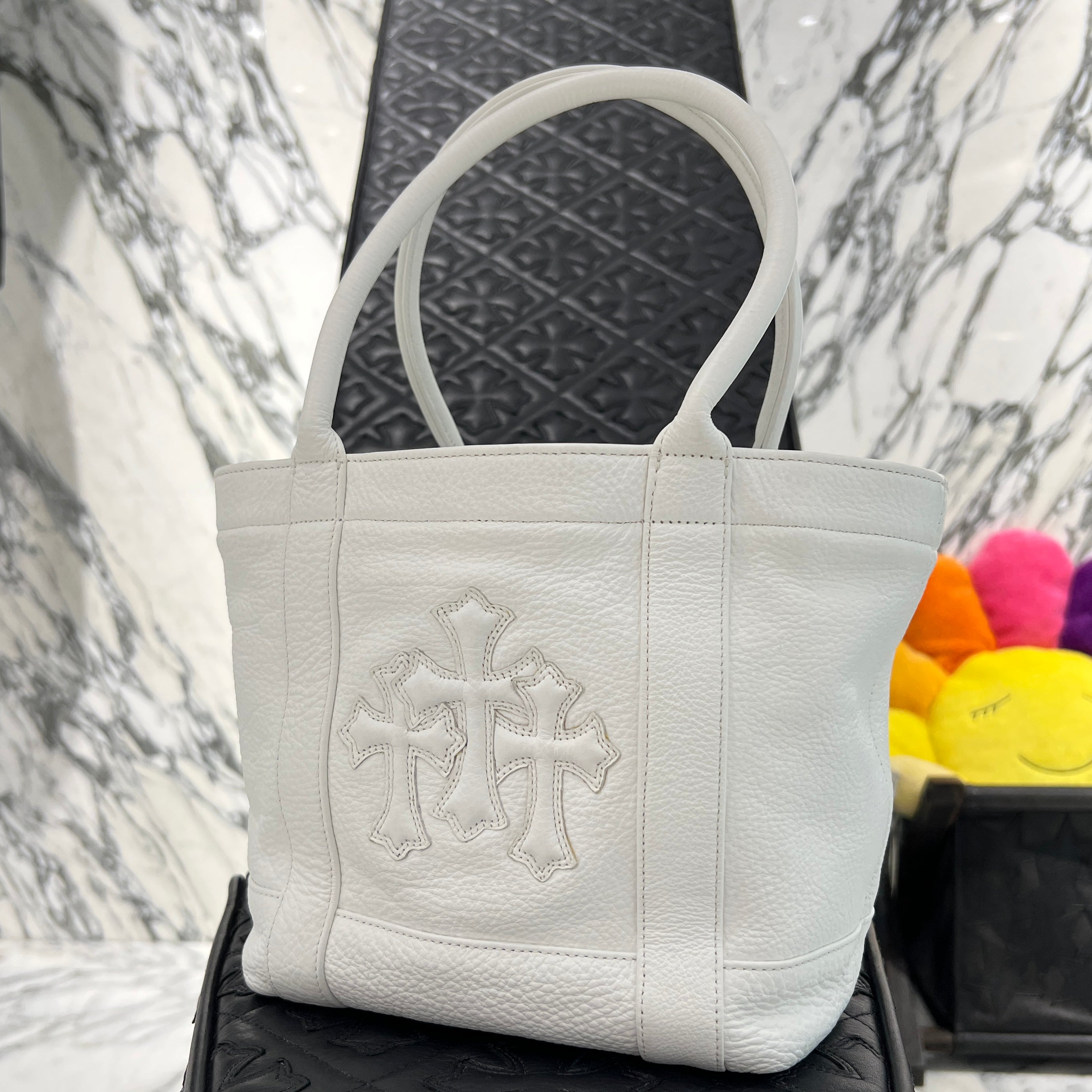 CHROME HEARTS 3 Cemetery Cross Leather Patch Tote Mini Bag