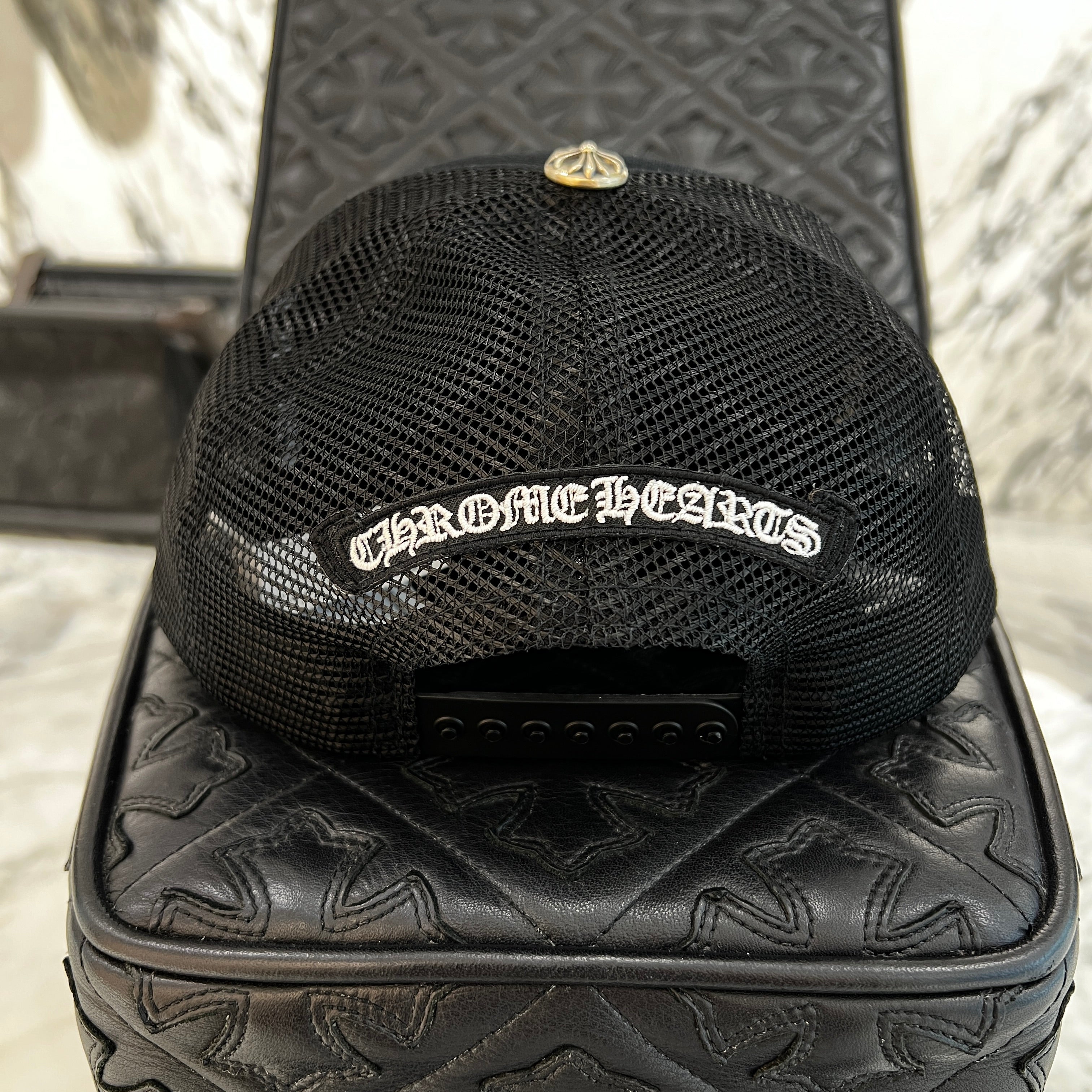 CHROME HEARTS Camo Triple Cross Leather Patch Trucker Cap ONE SIZE