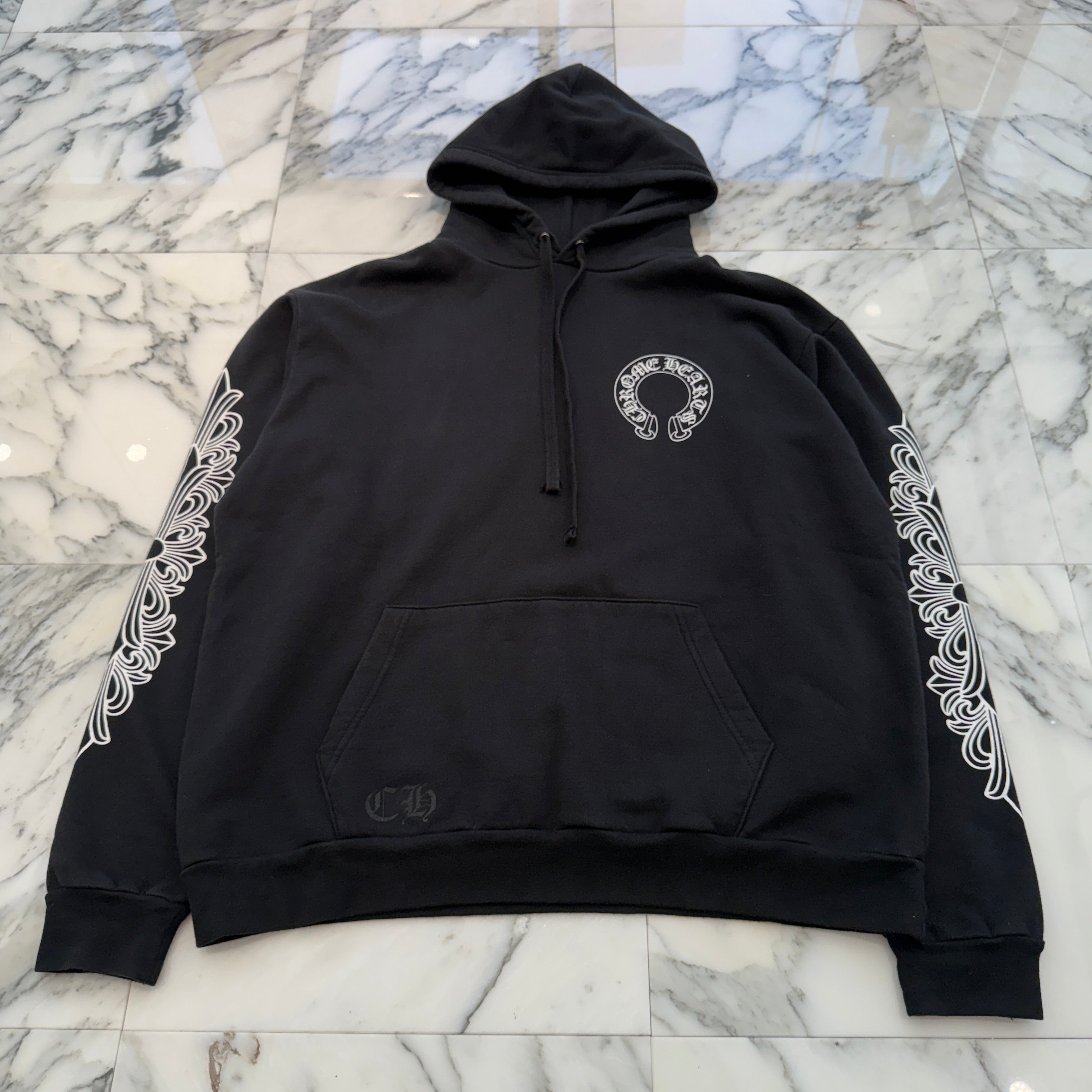 CHROME HEARTS Floral Cross Horseshoe Pullover Hoodie Size L クロムハーツ フローラルクロス ホースシュー プルオーバーフーディ サイズL