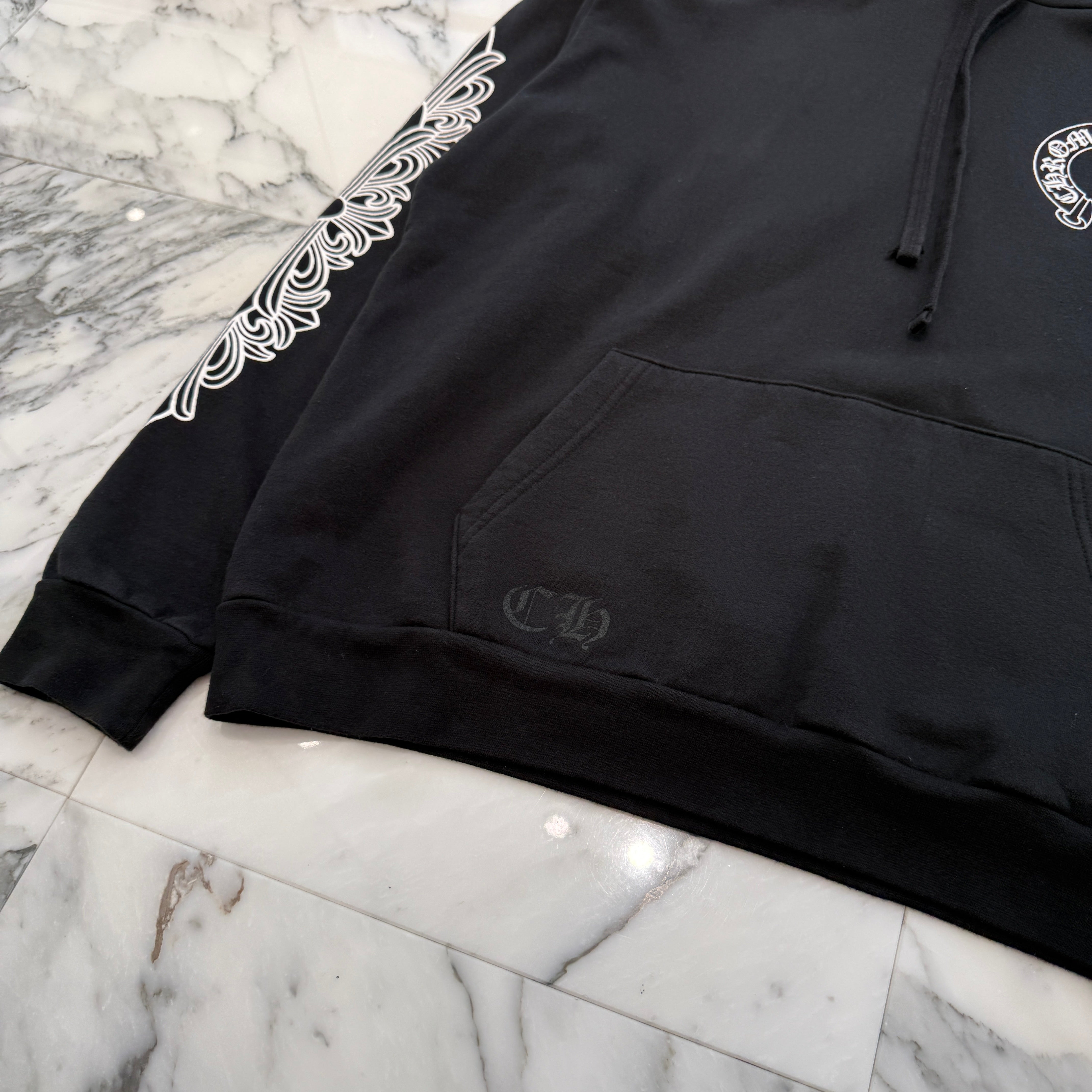 CHROME HEARTS Floral Cross Horseshoe Pullover Hoodie Size L クロムハーツ フローラルクロス ホースシュー プルオーバーフーディ サイズL