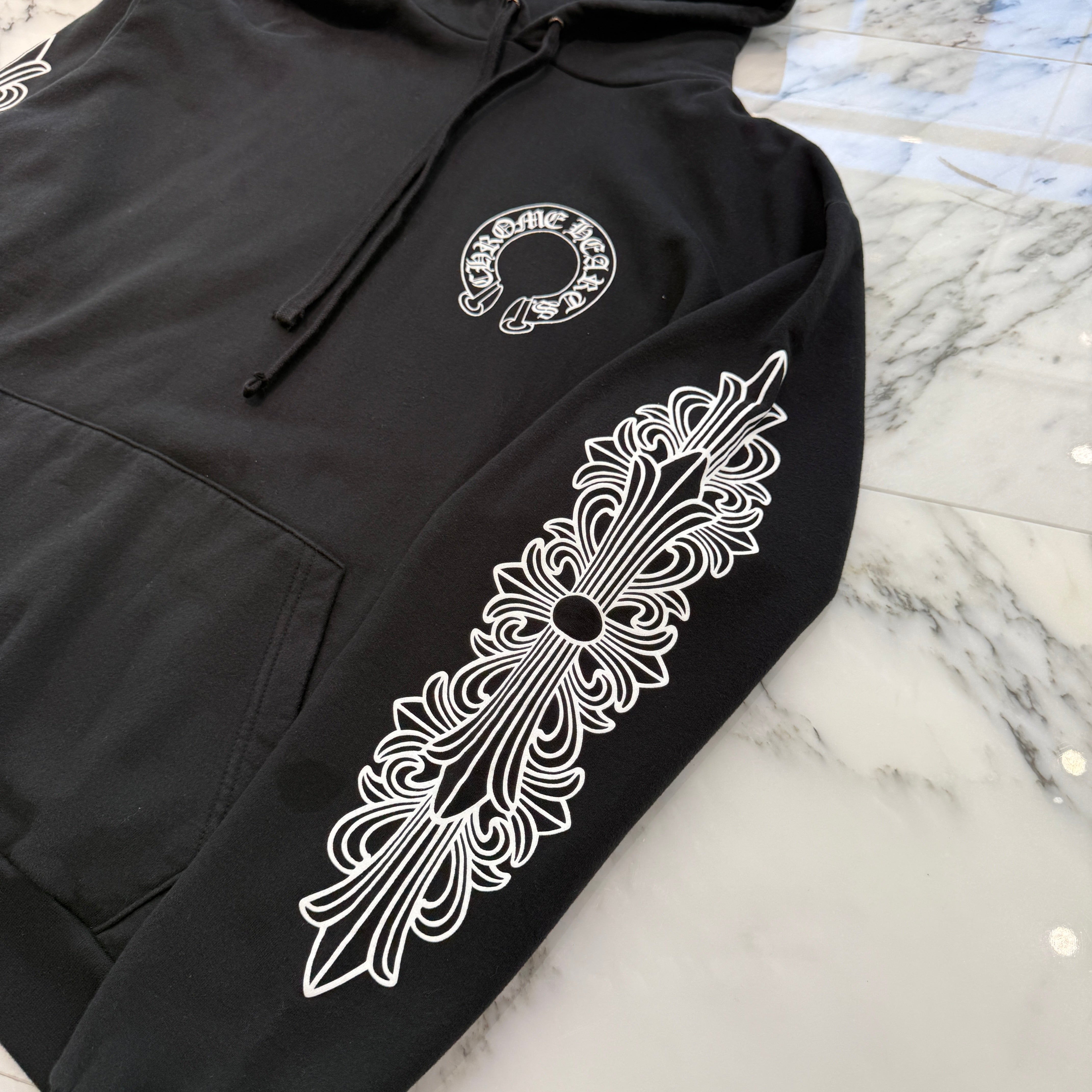 CHROME HEARTS Floral Cross Horseshoe Pullover Hoodie Size L クロムハーツ フローラルクロス ホースシュー プルオーバーフーディ サイズL