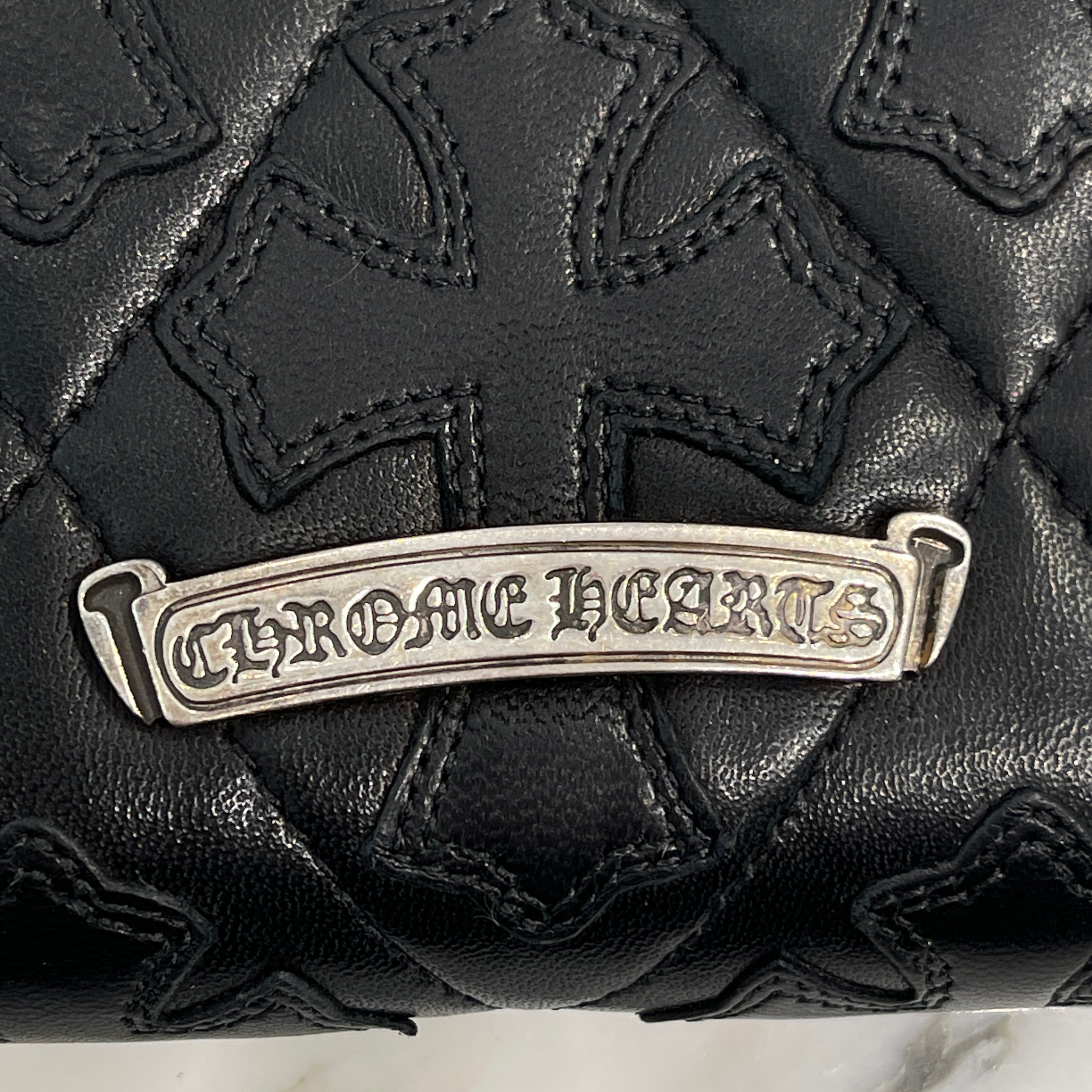 CHROME HEARTS Cemetery Cross Leather Patch Quilting Leather Wallet クロムハーツ セメタリークロス レザーパッチ キルティング風 レザーウォレット