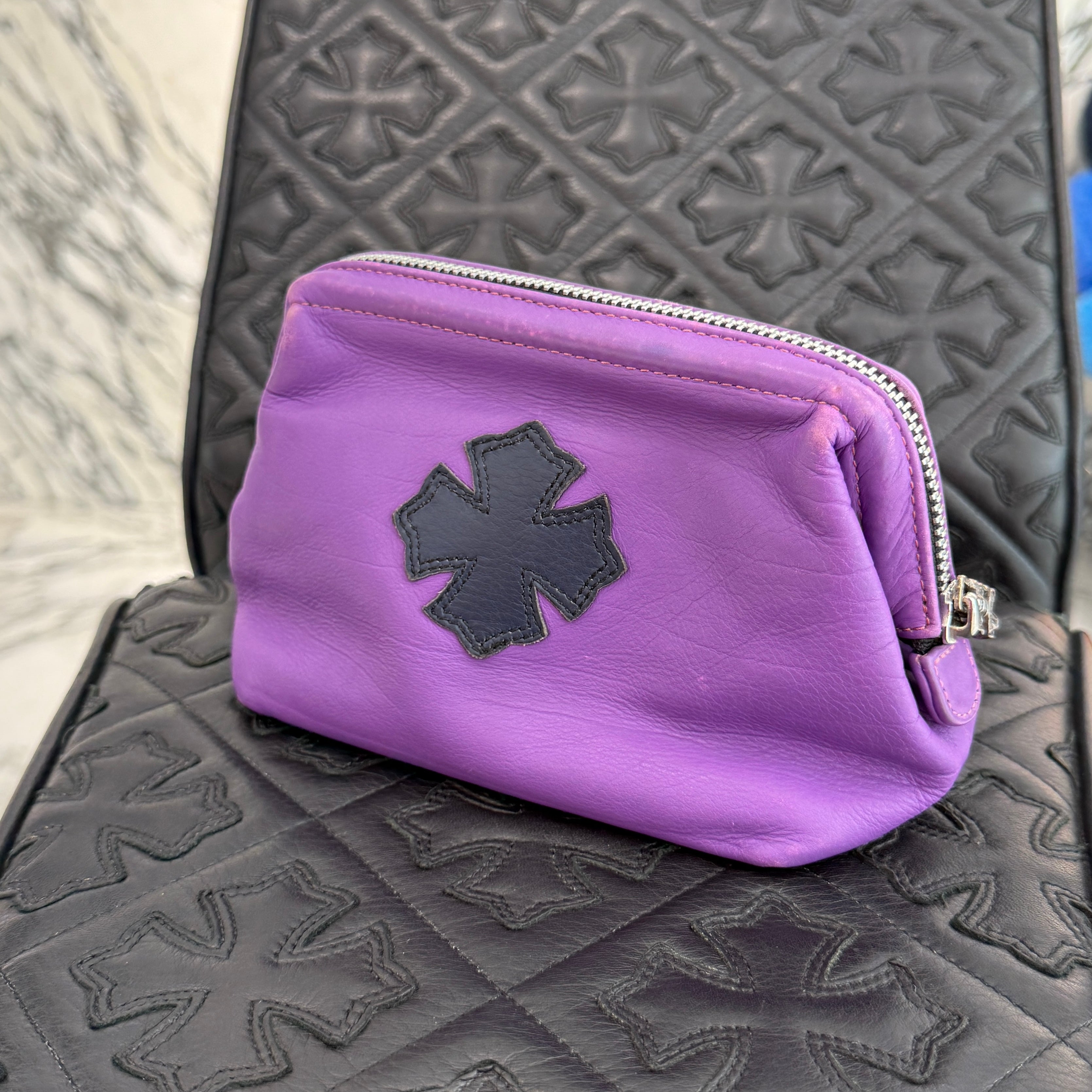 CHROME HEARTS CH Plus Cross Patch Lamb Skin Leather Poach クロムハーツ CHプラス クロスパッチ ラムスキン レザーポーチ