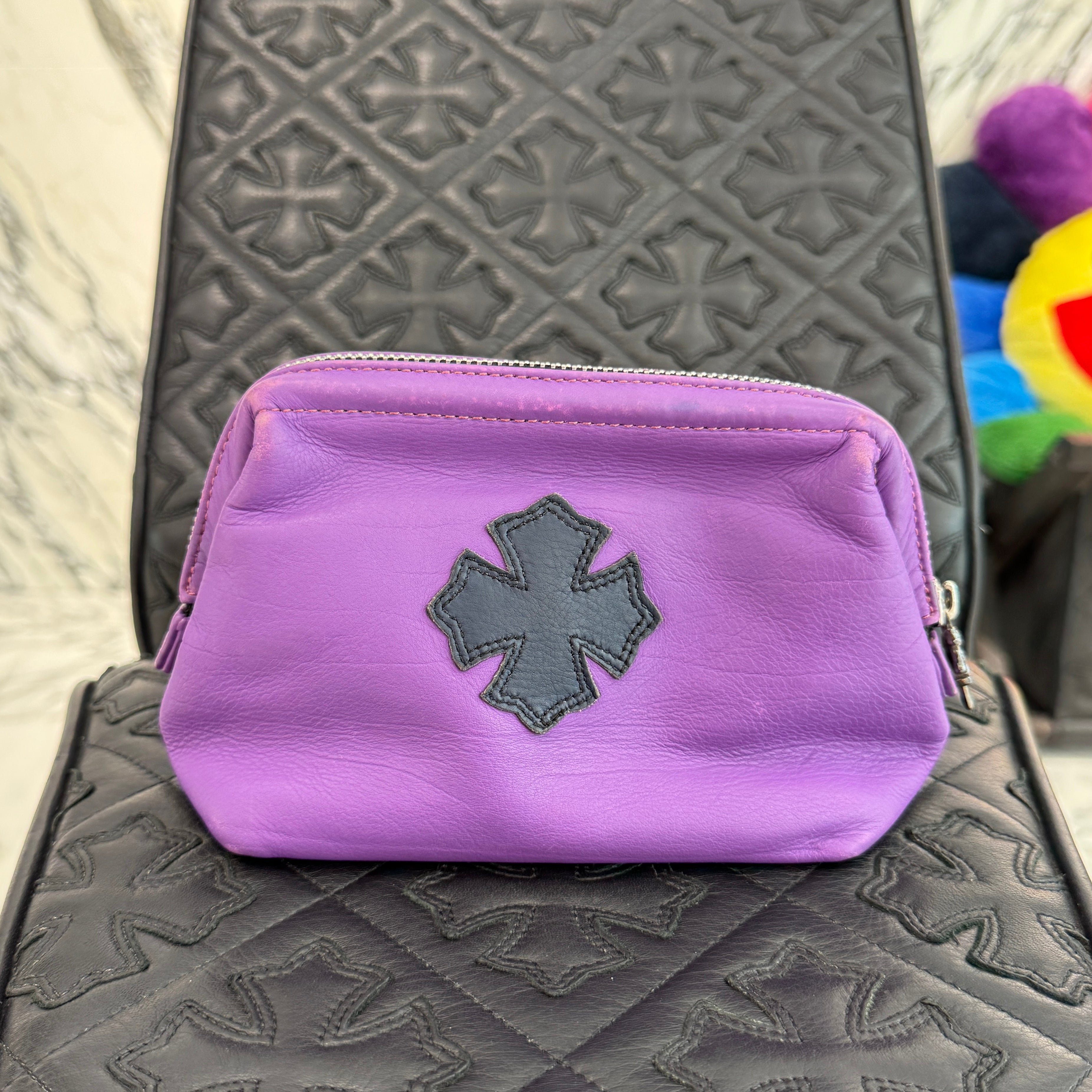 CHROME HEARTS CH Plus Cross Patch Lamb Skin Leather Poach クロムハーツ CHプラス クロスパッチ ラムスキン レザーポーチ