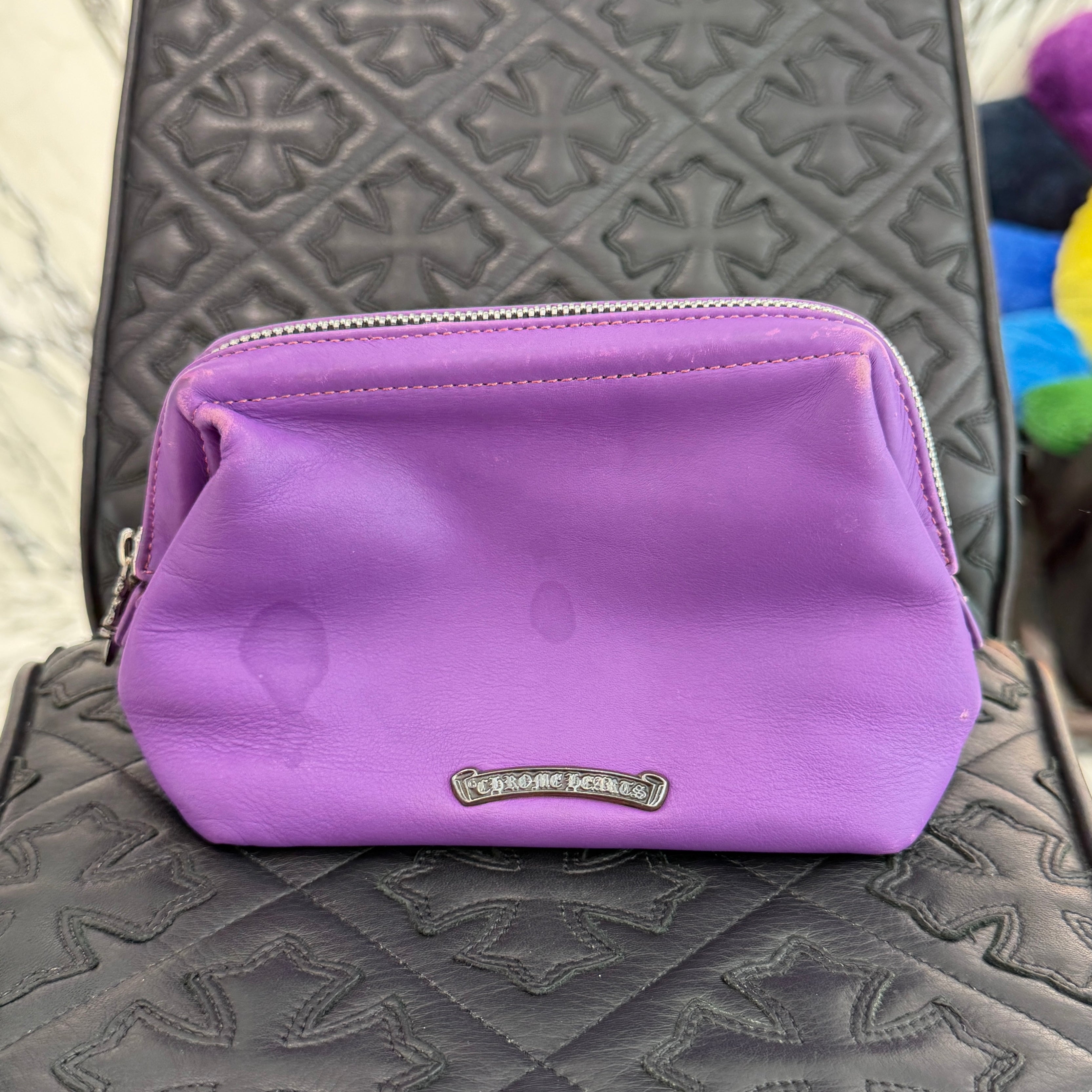 CHROME HEARTS CH Plus Cross Patch Lamb Skin Leather Poach クロムハーツ CHプラス クロスパッチ ラムスキン レザーポーチ