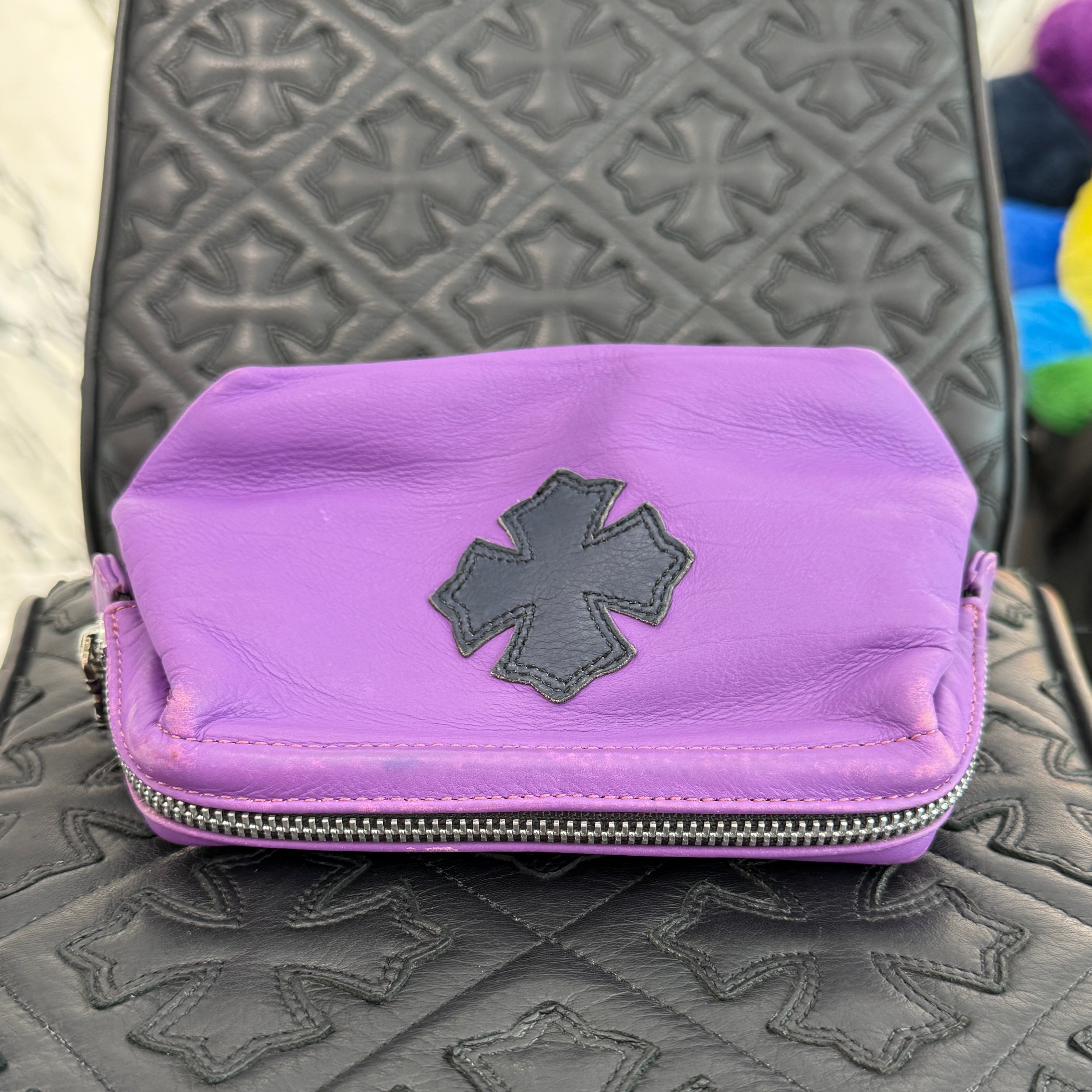 CHROME HEARTS CH Plus Cross Patch Lamb Skin Leather Poach クロムハーツ CHプラス クロスパッチ ラムスキン レザーポーチ