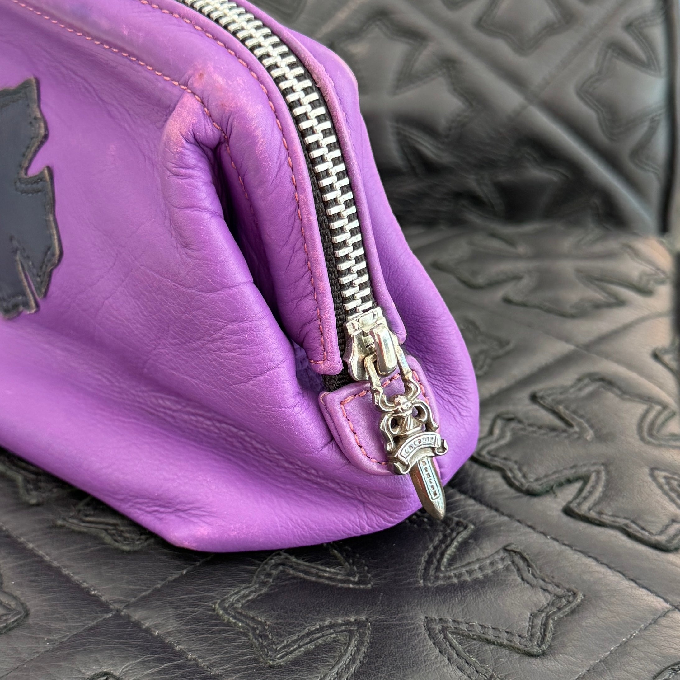 CHROME HEARTS CH Plus Cross Patch Lamb Skin Leather Poach クロムハーツ CHプラス クロスパッチ ラムスキン レザーポーチ