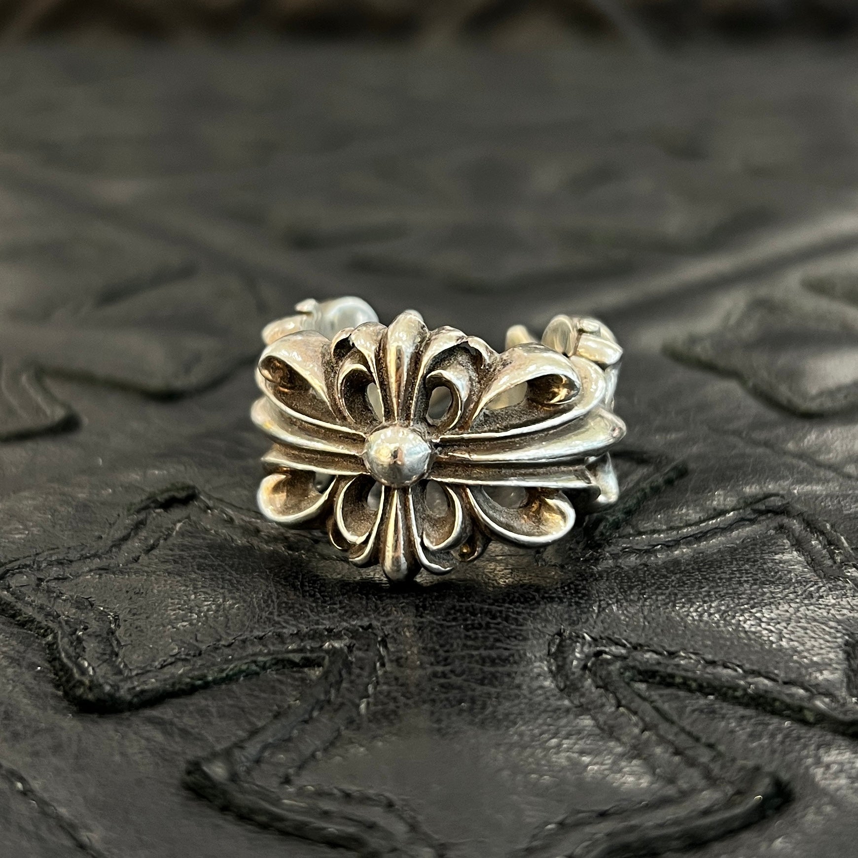 クロームハーツシルバーリング CHROME HEARTS DBL FLRL CRS Ring Size 22.5号 クロムハーツ