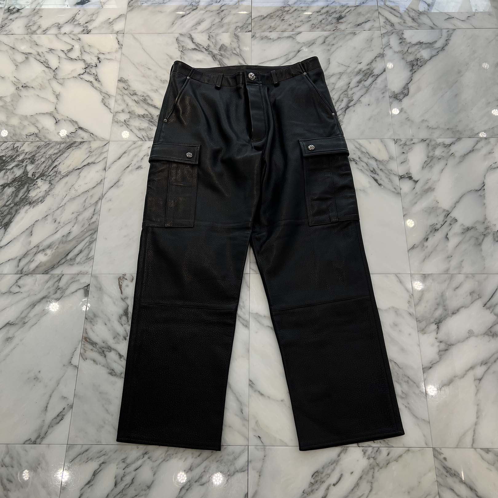 CHROME HEARTS Cross Ball Button Leather Cargo Pants Size 34 クロムハーツ クロスボールボタン レザー カーゴパンツ サイズ34