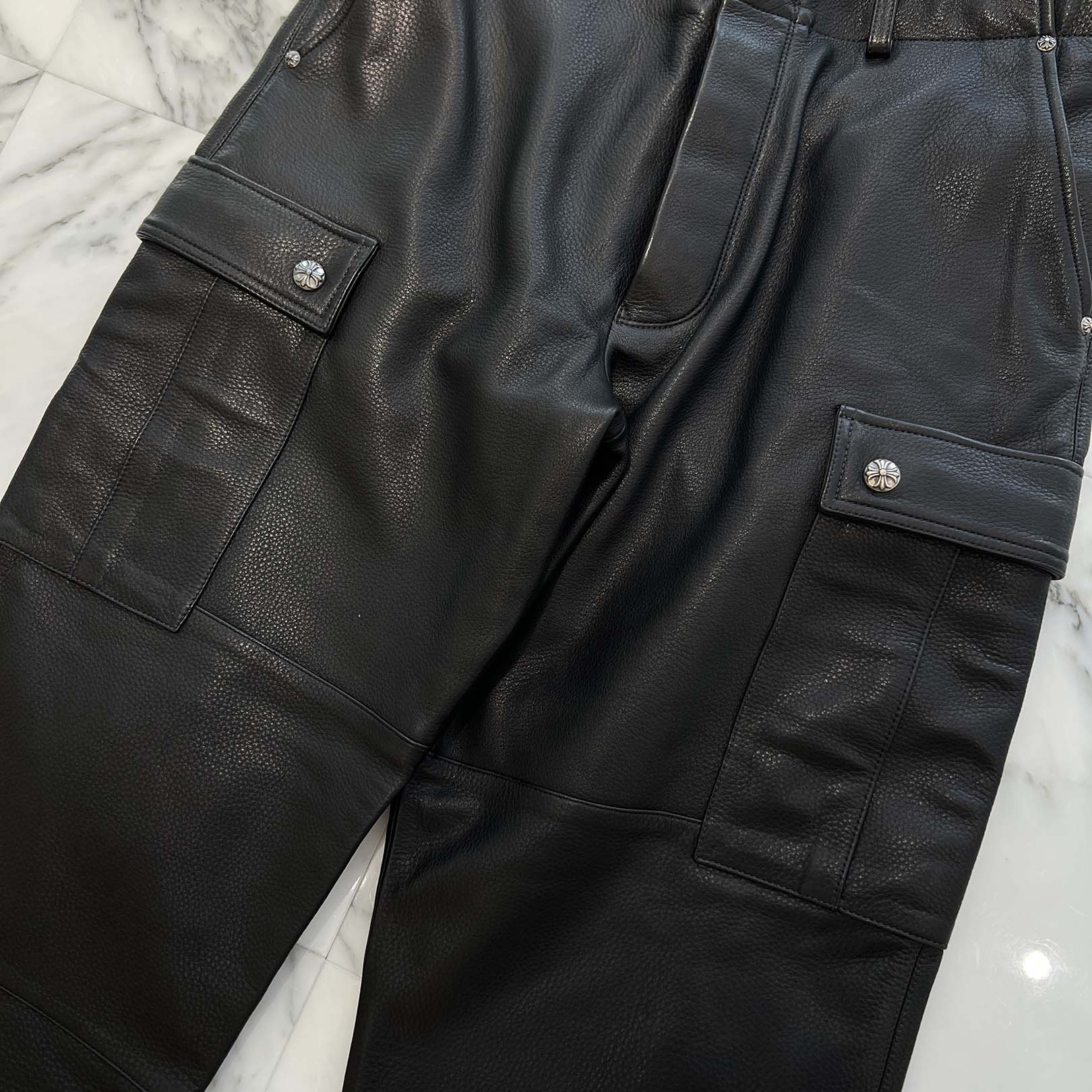 CHROME HEARTS Cross Ball Button Leather Cargo Pants Size 34 クロムハーツ クロスボールボタン レザー カーゴパンツ サイズ34