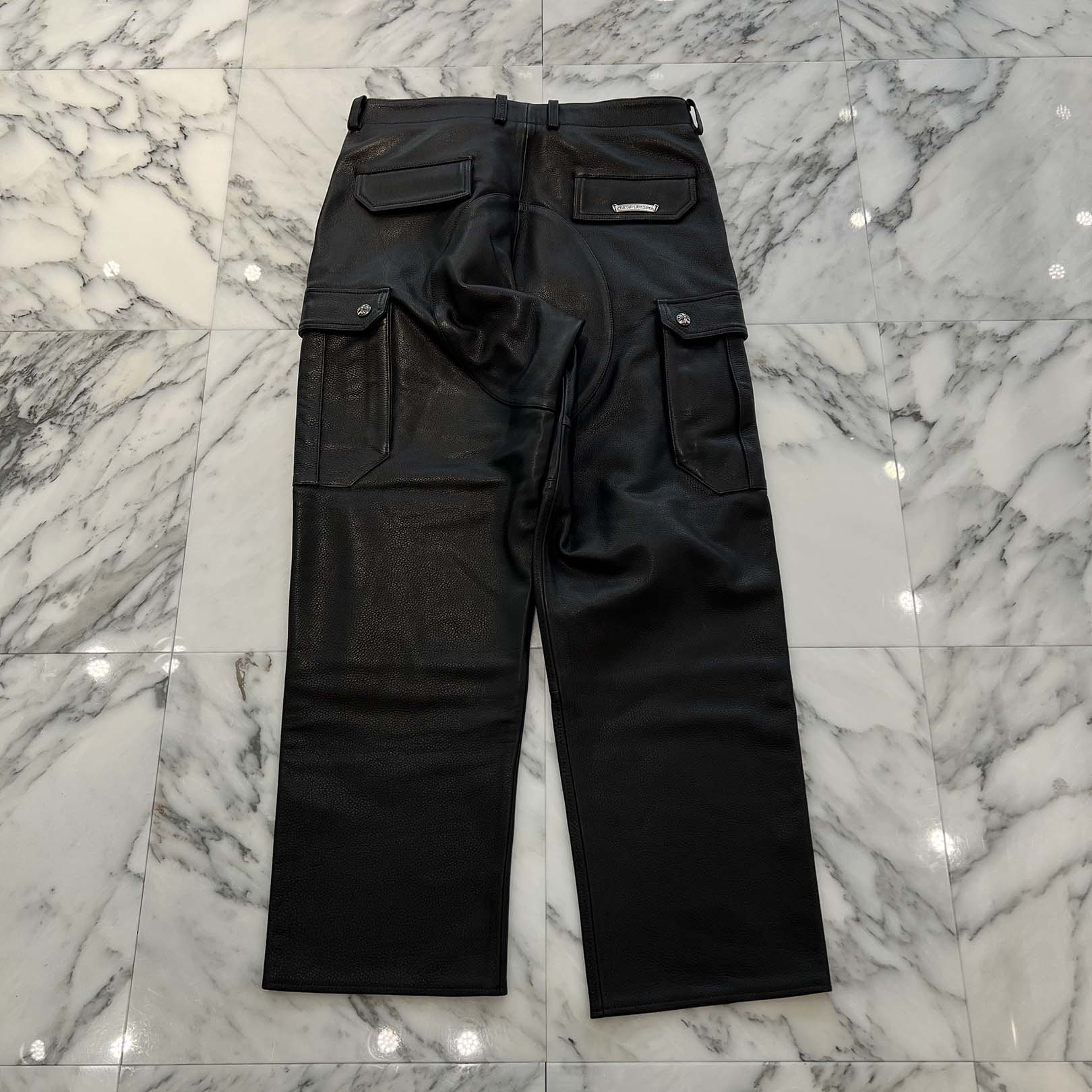 CHROME HEARTS Cross Ball Button Leather Cargo Pants Size 34 クロムハーツ クロスボールボタン レザー カーゴパンツ サイズ34