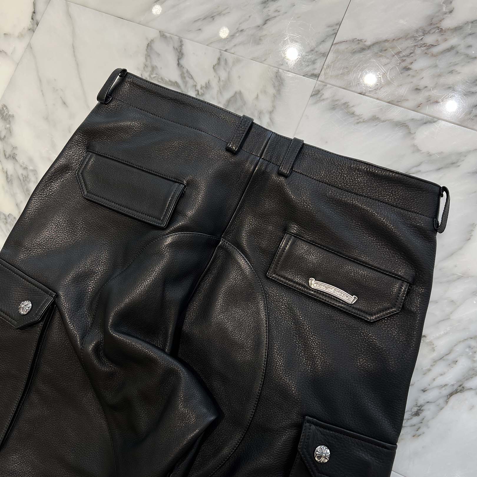 CHROME HEARTS Cross Ball Button Leather Cargo Pants Size 34 クロムハーツ クロスボールボタン レザー カーゴパンツ サイズ34