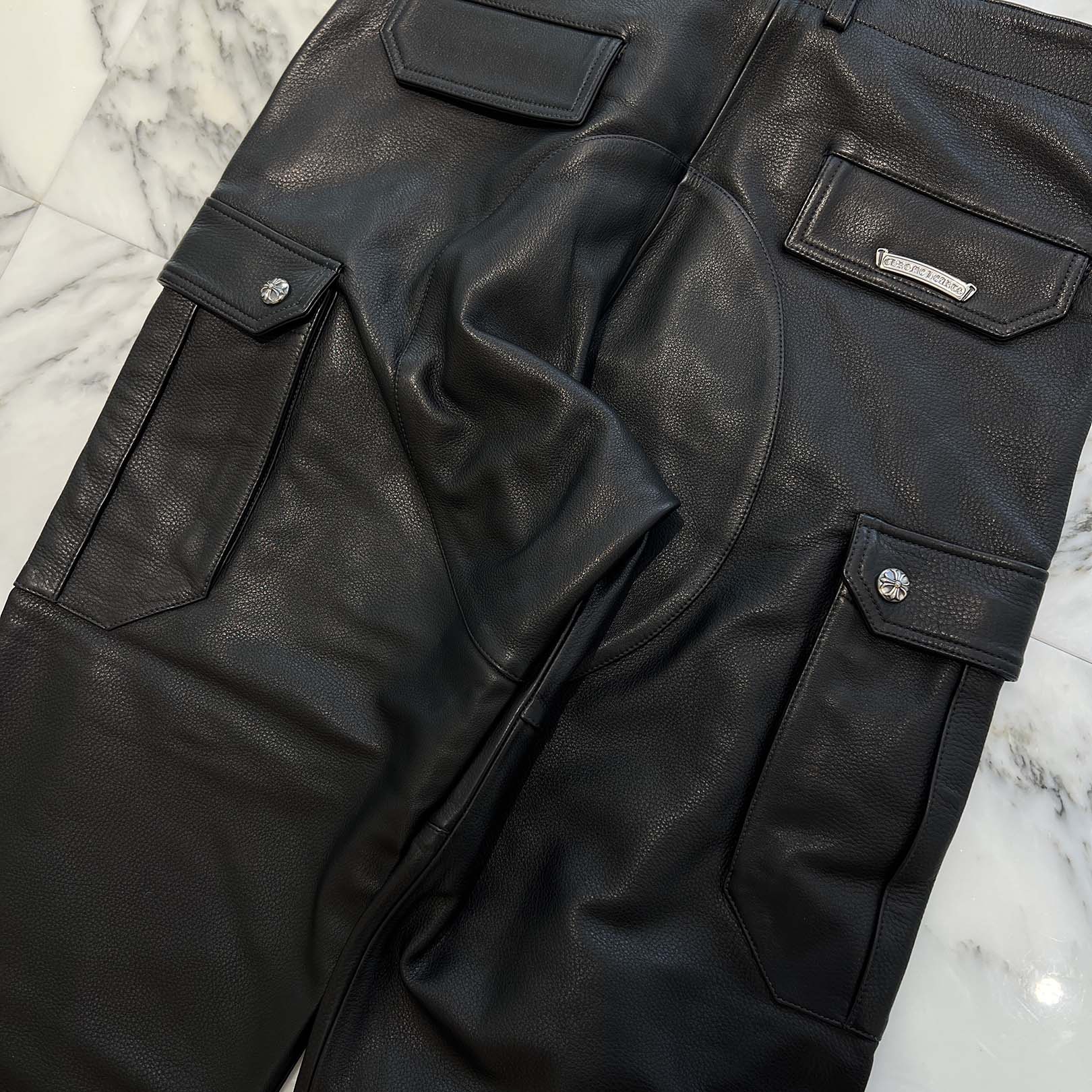 CHROME HEARTS Cross Ball Button Leather Cargo Pants Size 34 クロムハーツ クロスボールボタン レザー カーゴパンツ サイズ34