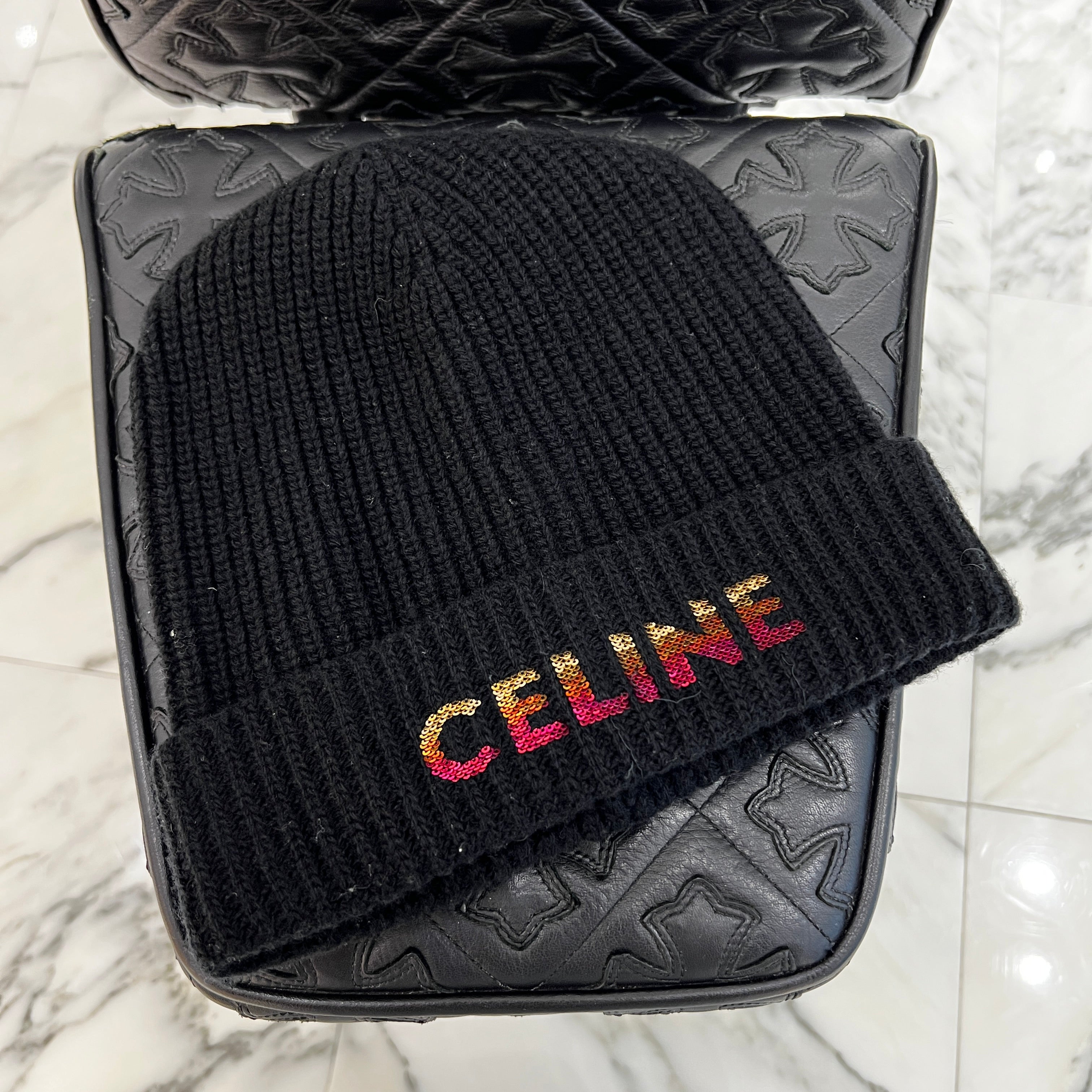 CELINE 2022AW Logo Embroidery Gradient Sequin Beanie 2A07Z666Q Size TU セリーヌ  ロゴエンブロイダリー グラデーション スパンコール ビーニー  サイズTU