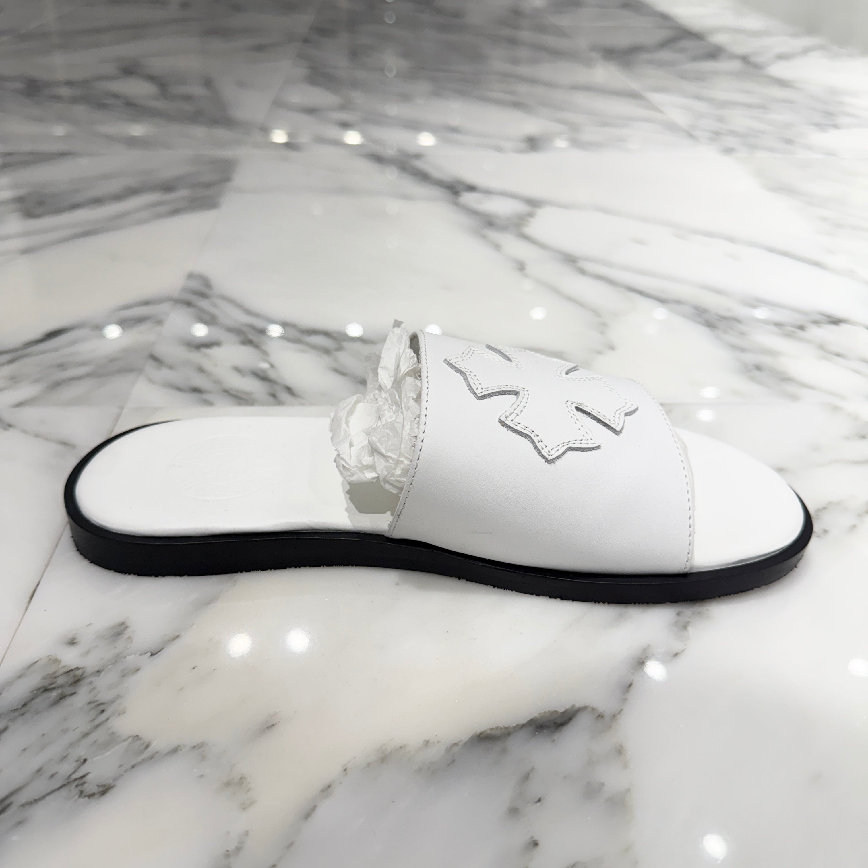 CHROME HEARTS Leather Cross Patch Sandals Size 38 クロムハーツ レザークロスパッチ サンダル サイズ38