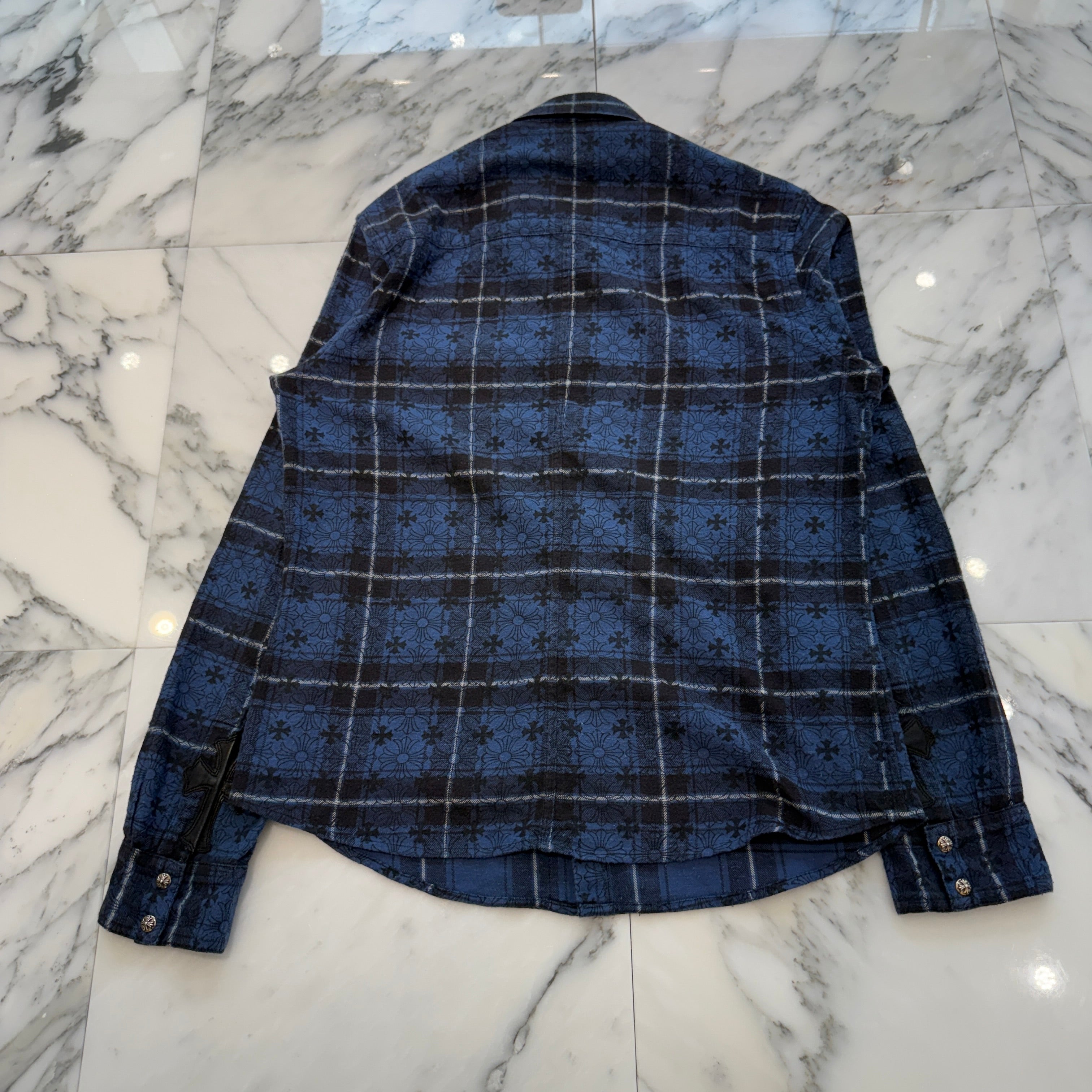 CHROME HEARTS Loose Ends Cross Leather Patch Check Shirt Size M クロムハーツ ルーズエンド クロスレザーパッチ チェック シャツ サイズM