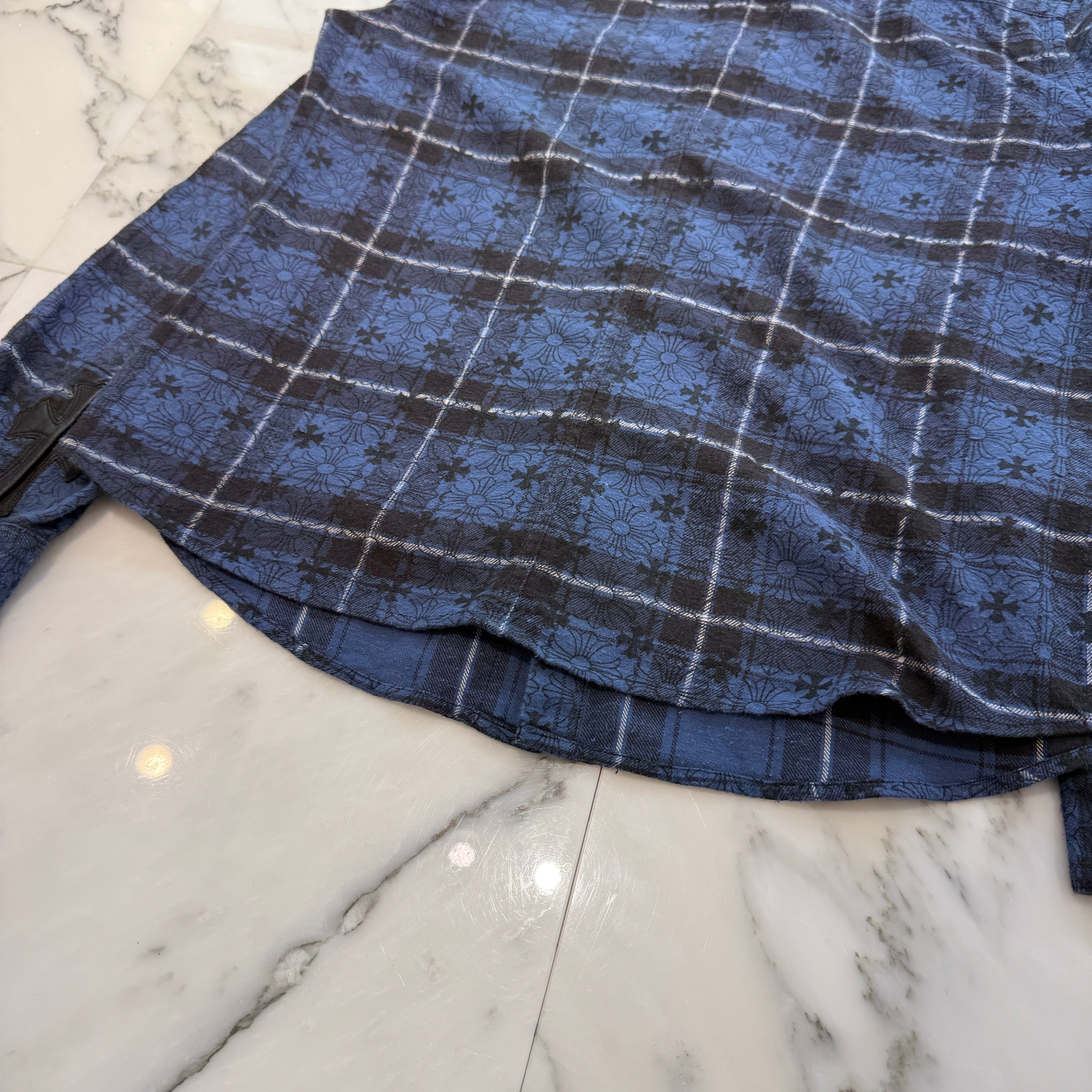 CHROME HEARTS Loose Ends Cross Leather Patch Check Shirt Size M クロムハーツ ルーズエンド クロスレザーパッチ チェック シャツ サイズM