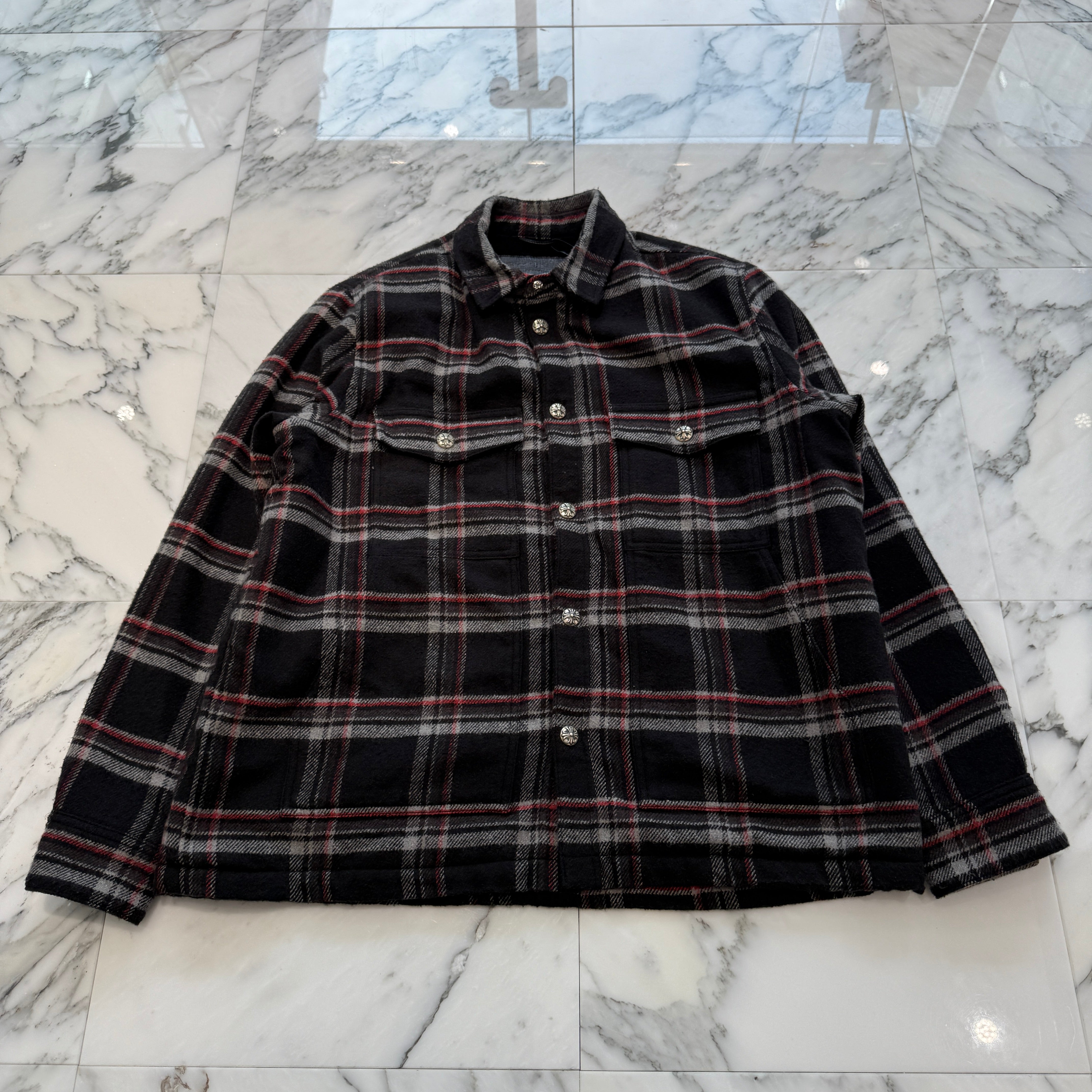 CHROME HEARTS Y NOT Fleece Boa Check Shirt Jacket Size S クロムハーツ ワイノット フリース 裏地ボア チェックシャツ ジャケット サイズS