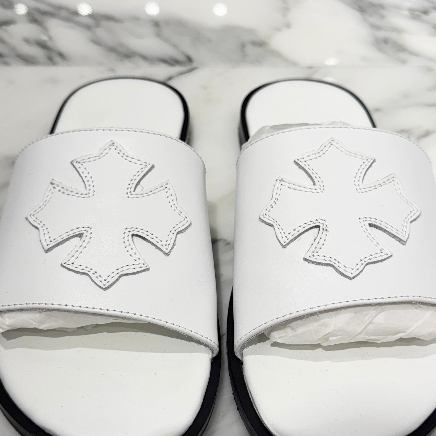 CHROME HEARTS Leather Cross Patch Sandals Size 38 クロムハーツ レザークロスパッチ サンダル サイズ38