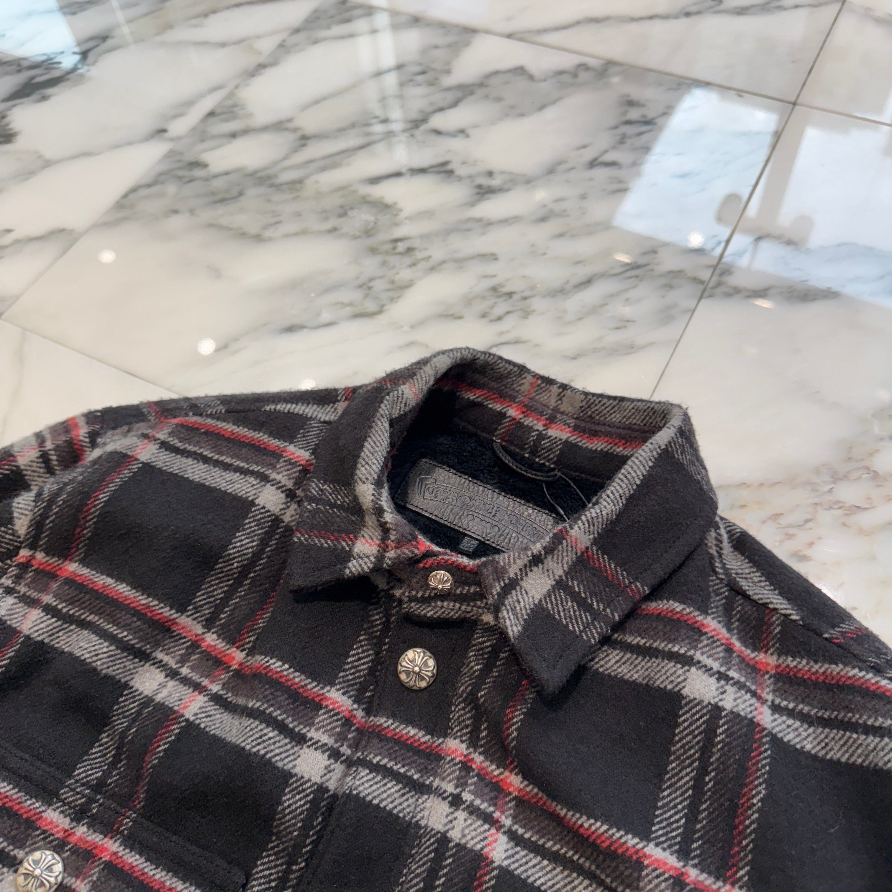 CHROME HEARTS Y NOT Fleece Boa Check Shirt Jacket Size S クロムハーツ ワイノット フリース 裏地ボア チェックシャツ ジャケット サイズS