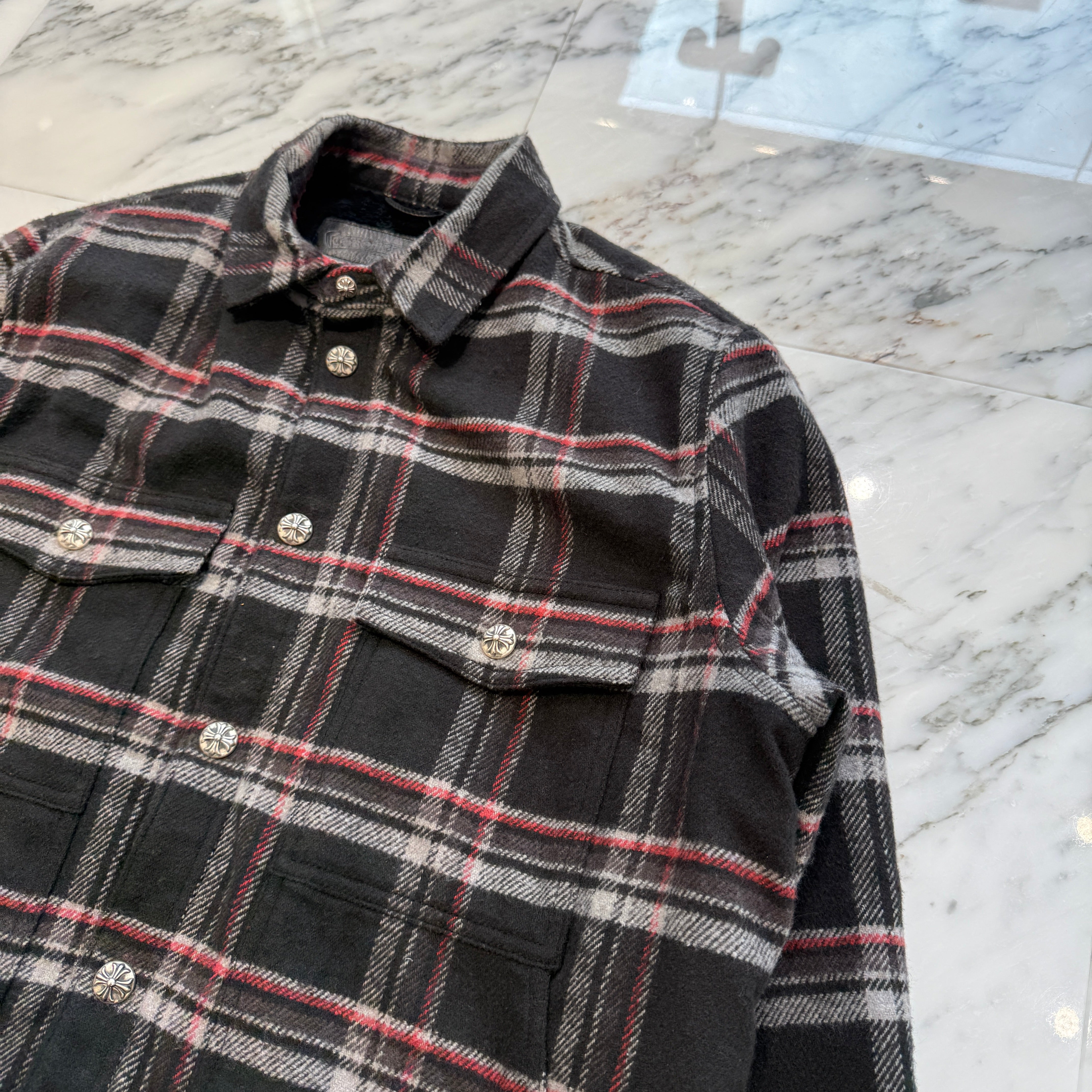 CHROME HEARTS Y NOT Fleece Boa Check Shirt Jacket Size S クロムハーツ ワイノット フリース 裏地ボア チェックシャツ ジャケット サイズS