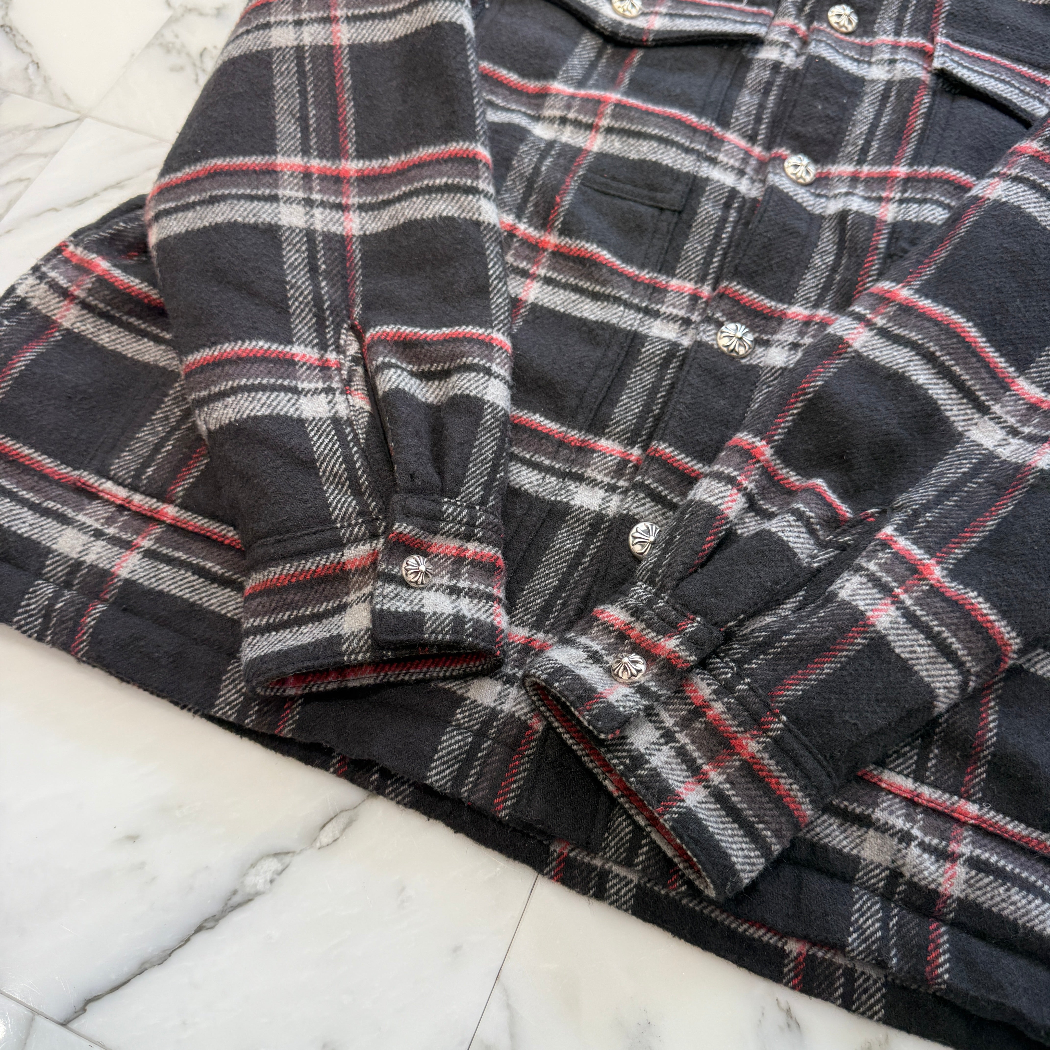 CHROME HEARTS Y NOT Fleece Boa Check Shirt Jacket Size S クロムハーツ ワイノット フリース 裏地ボア チェックシャツ ジャケット サイズS