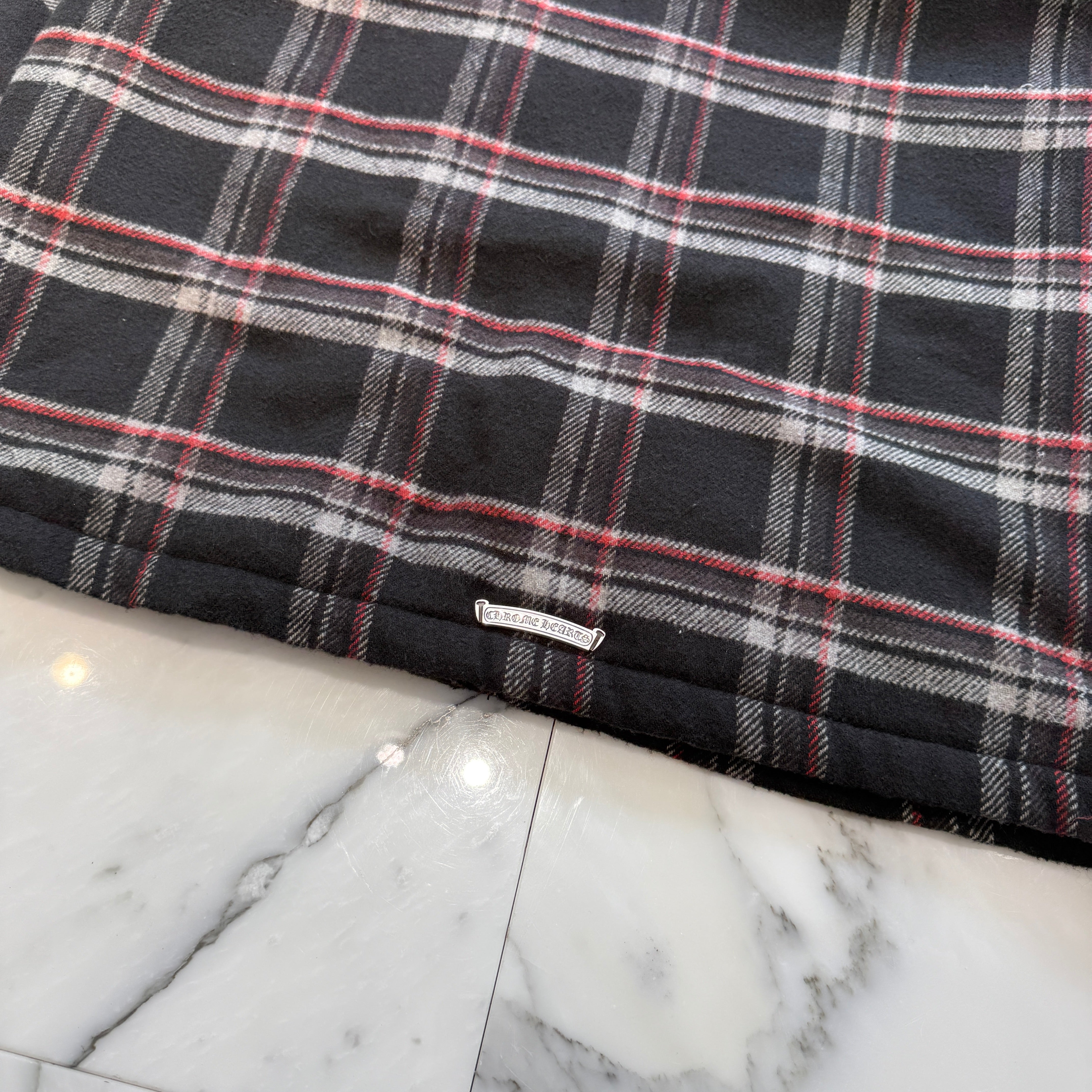 CHROME HEARTS Y NOT Fleece Boa Check Shirt Jacket Size S クロムハーツ ワイノット フリース 裏地ボア チェックシャツ ジャケット サイズS