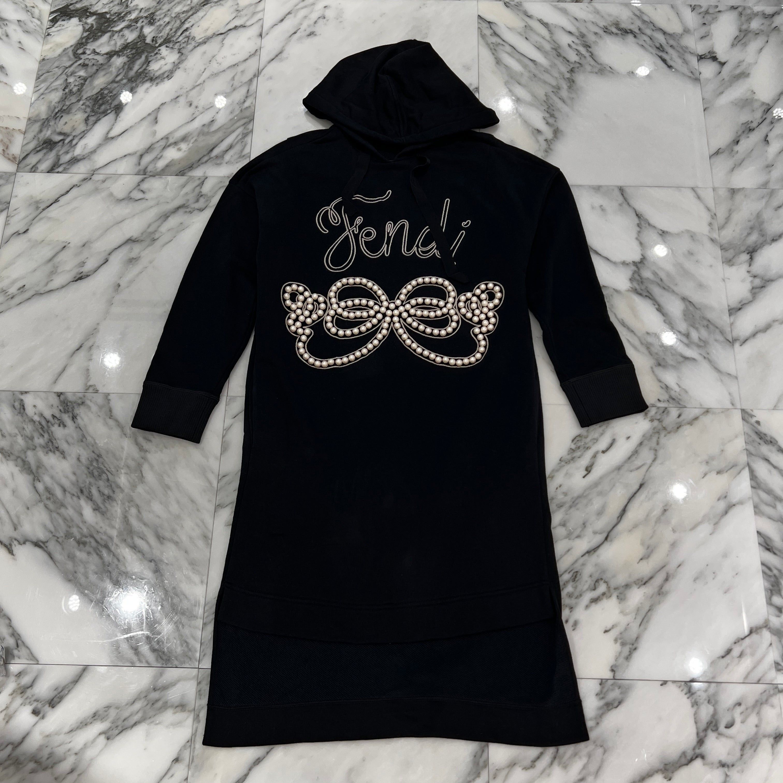 FENDI 2024AW Ribbon Pearl Logo Embroidered Hoodie Fishtail Dress FS6893 Size 36 フェンディ リボンパールロゴ刺繍パーカーフィッシュテールワンピース サイズ36