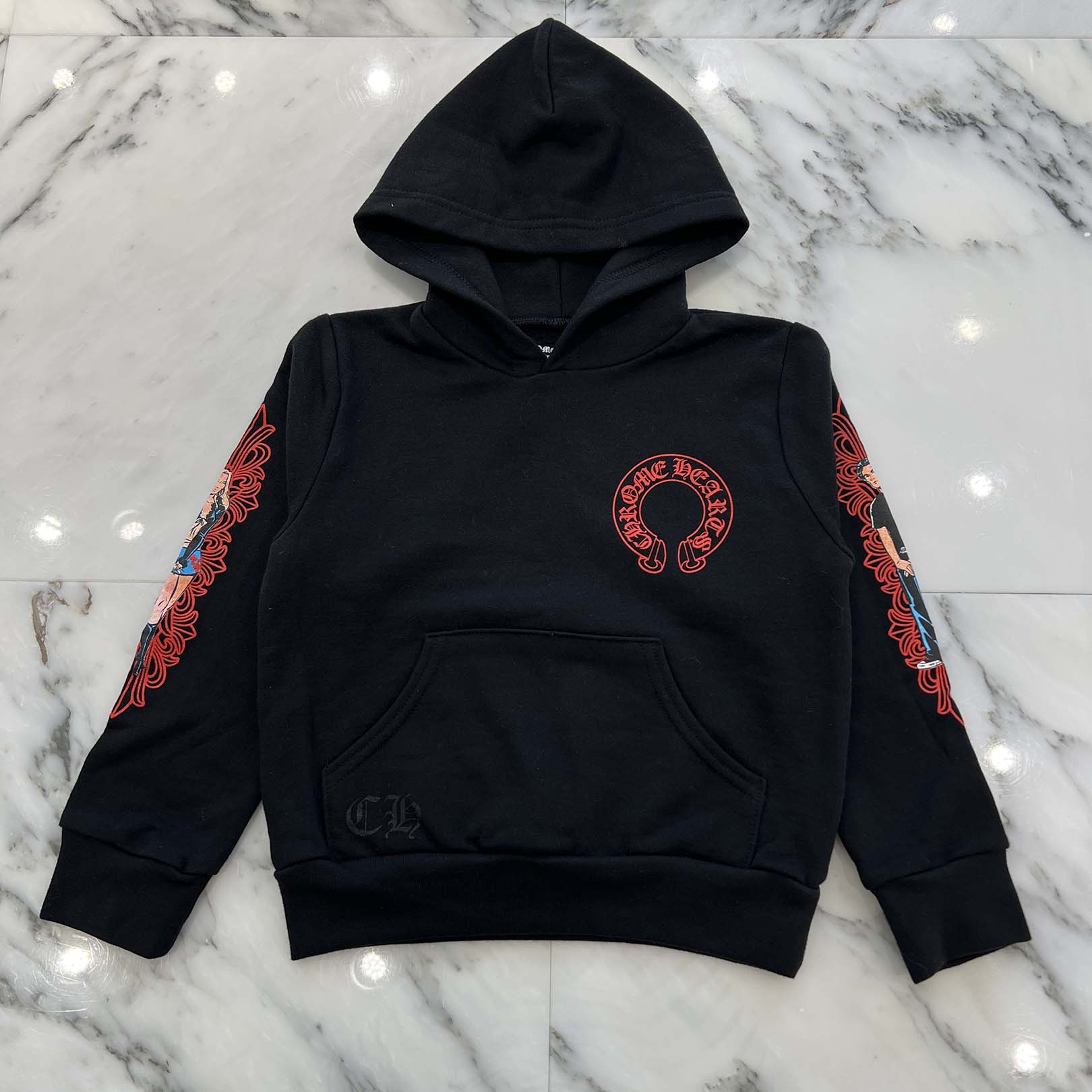 CHROME HEARTS × DEADLLY DOLL Floral Cross Horseshoe Print Pullover Hoodie Size 6Y クロムハーツ×デッドリードール フローラルクロス ホースシュープリント プルオーバー フーディ サイズ6Y