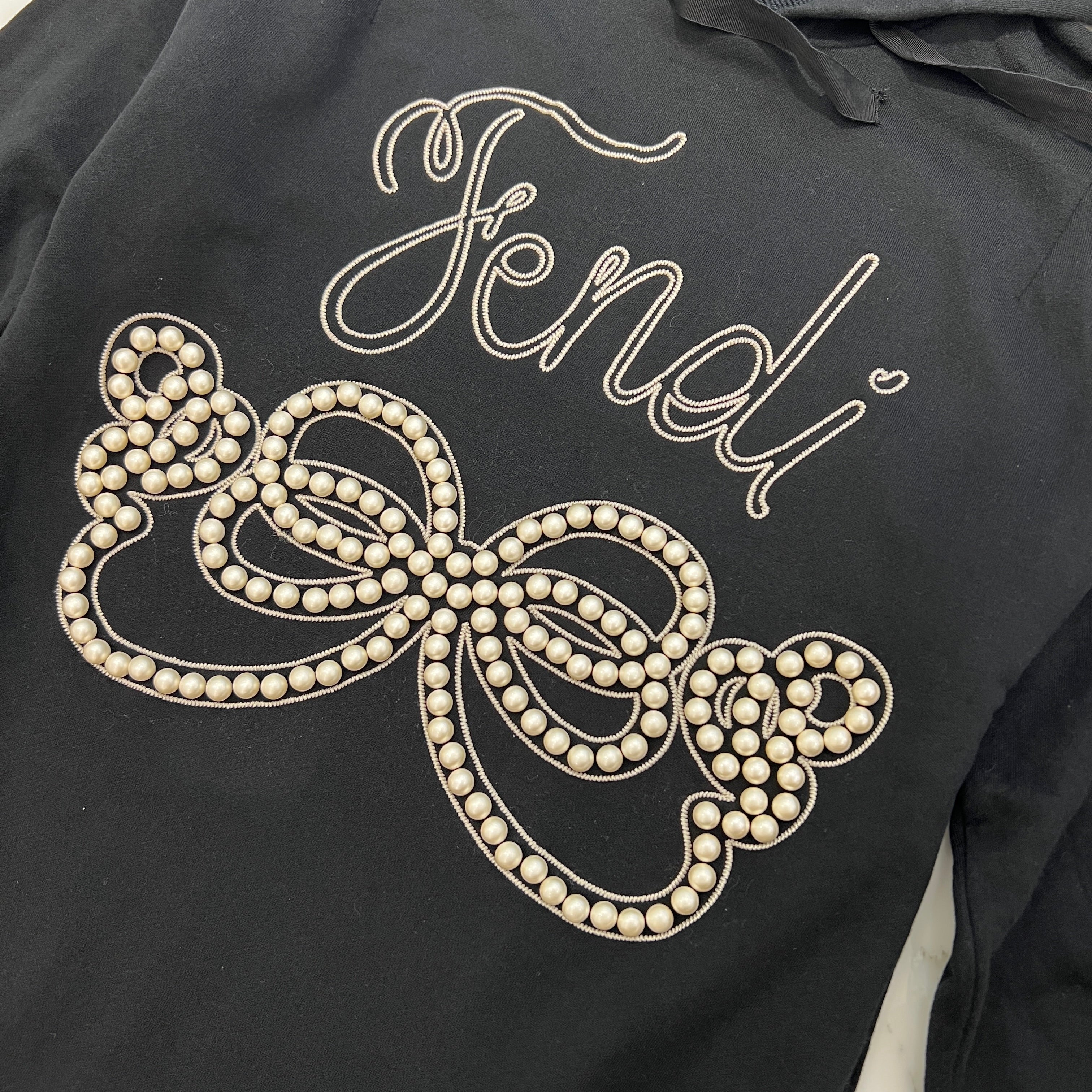 FENDI 2024AW Ribbon Pearl Logo Embroidered Hoodie Fishtail Dress FS6893 Size 36 フェンディ リボンパールロゴ刺繍パーカーフィッシュテールワンピース サイズ36