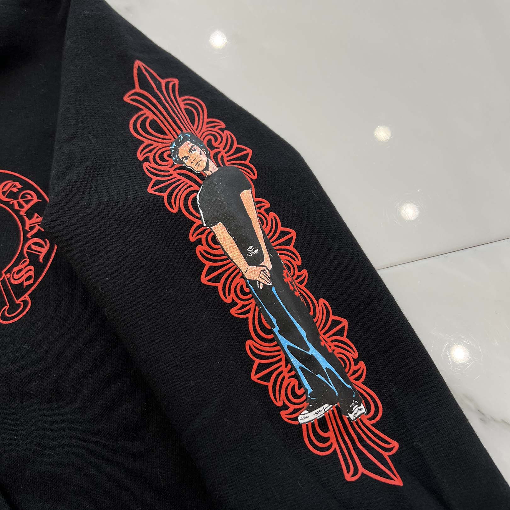 CHROME HEARTS × DEADLLY DOLL Floral Cross Horseshoe Print Pullover Hoodie Size 6Y クロムハーツ×デッドリードール フローラルクロス ホースシュープリント プルオーバー フーディ サイズ6Y