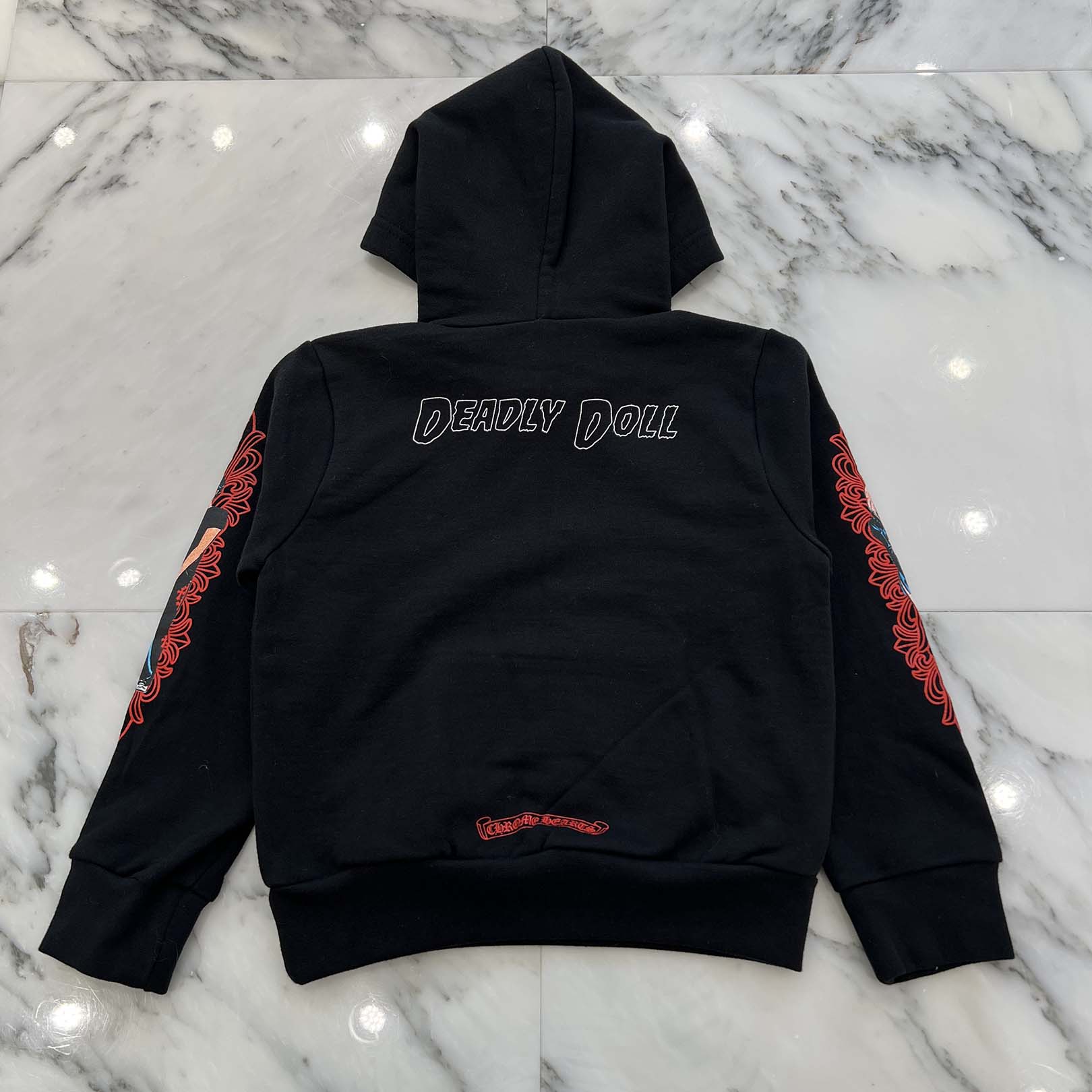 CHROME HEARTS × DEADLLY DOLL Floral Cross Horseshoe Print Pullover Hoodie Size 6Y クロムハーツ×デッドリードール フローラルクロス ホースシュープリント プルオーバー フーディ サイズ6Y