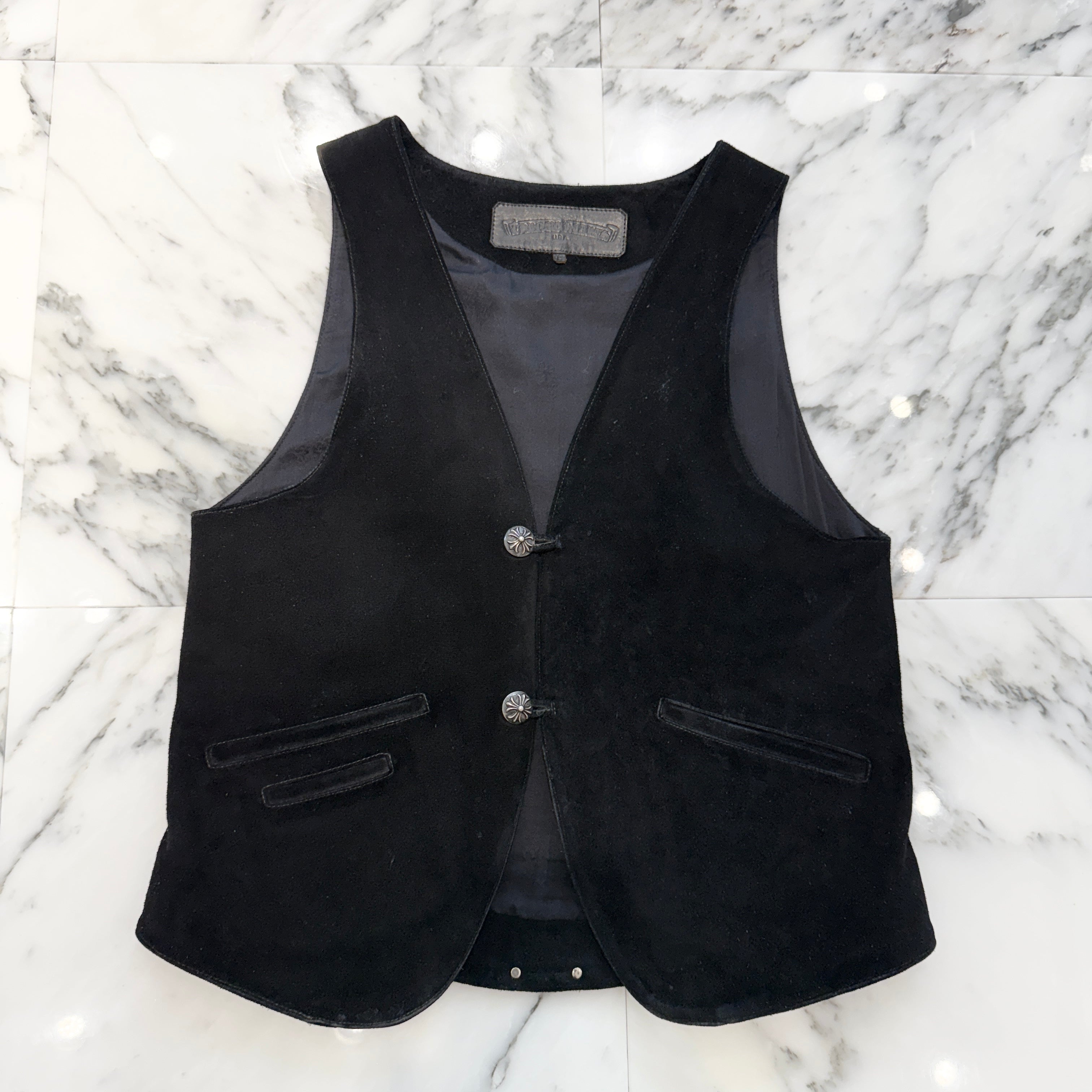 CHROME HEARTS Cross Ball Button Suede Leather Vest Size L クロムハーツ クロスボールボタン スエードレザー ベスト サイズL