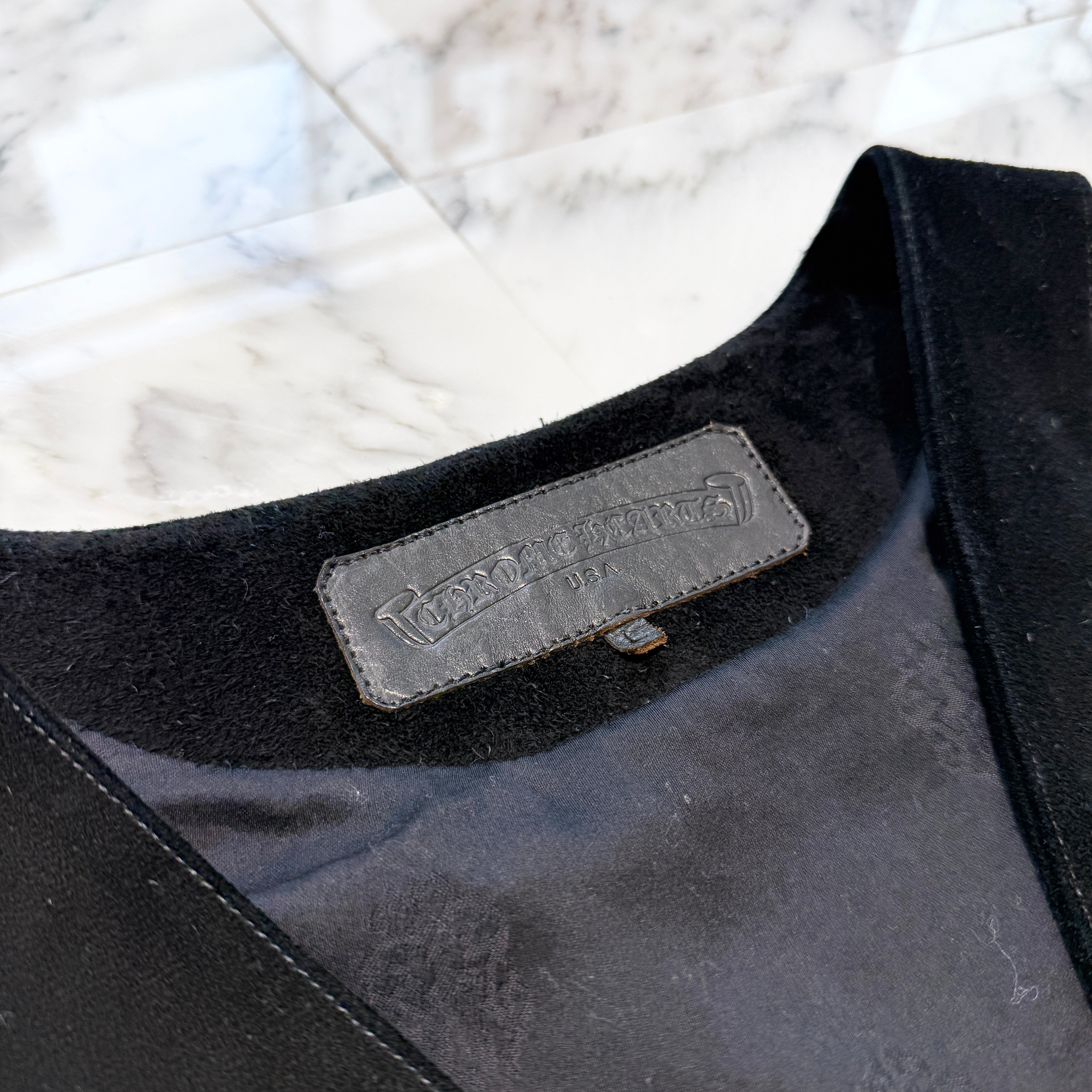 CHROME HEARTS Cross Ball Button Suede Leather Vest Size L クロムハーツ クロスボールボタン スエードレザー ベスト サイズL