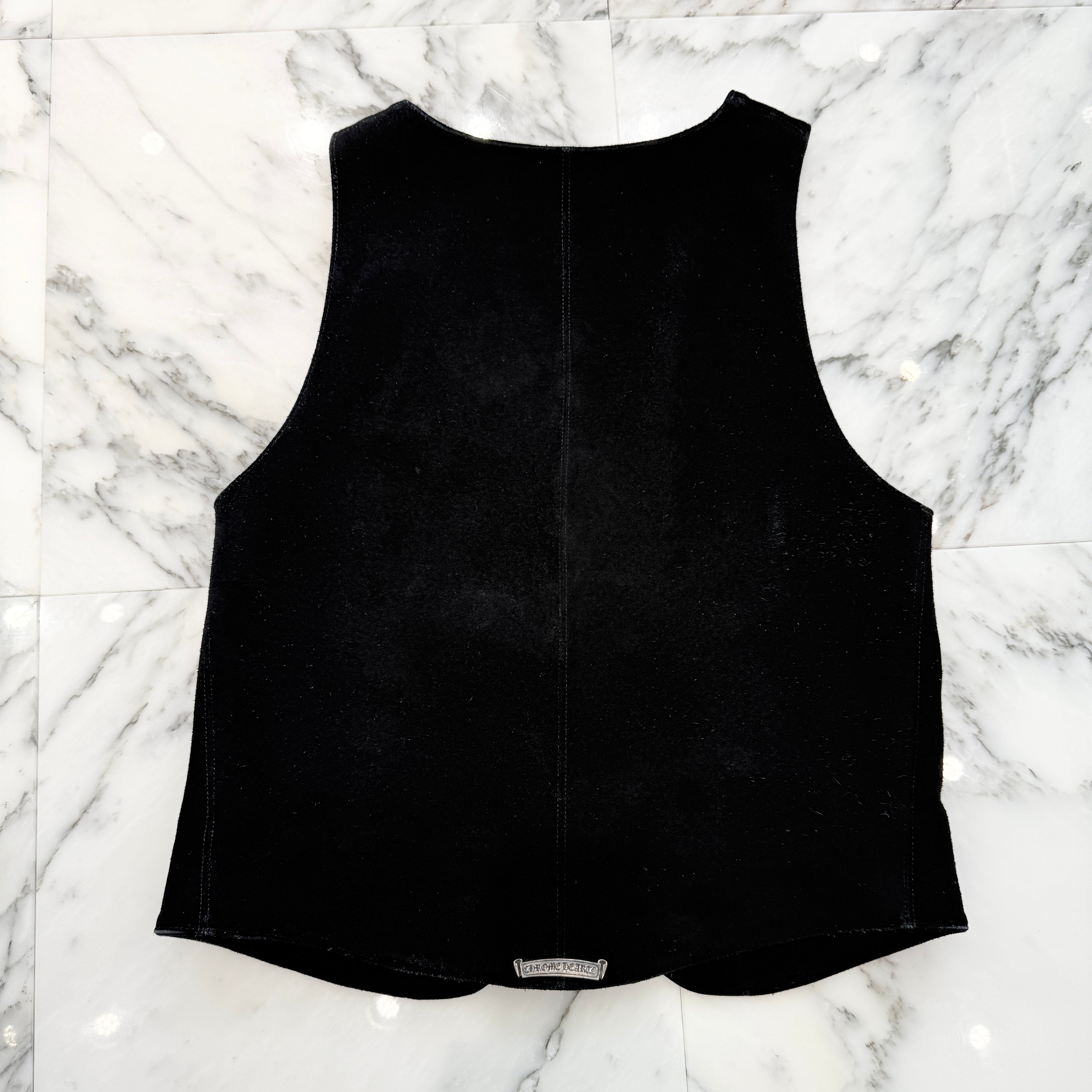 CHROME HEARTS Cross Ball Button Suede Leather Vest Size L クロムハーツ クロスボールボタン スエードレザー ベスト サイズL