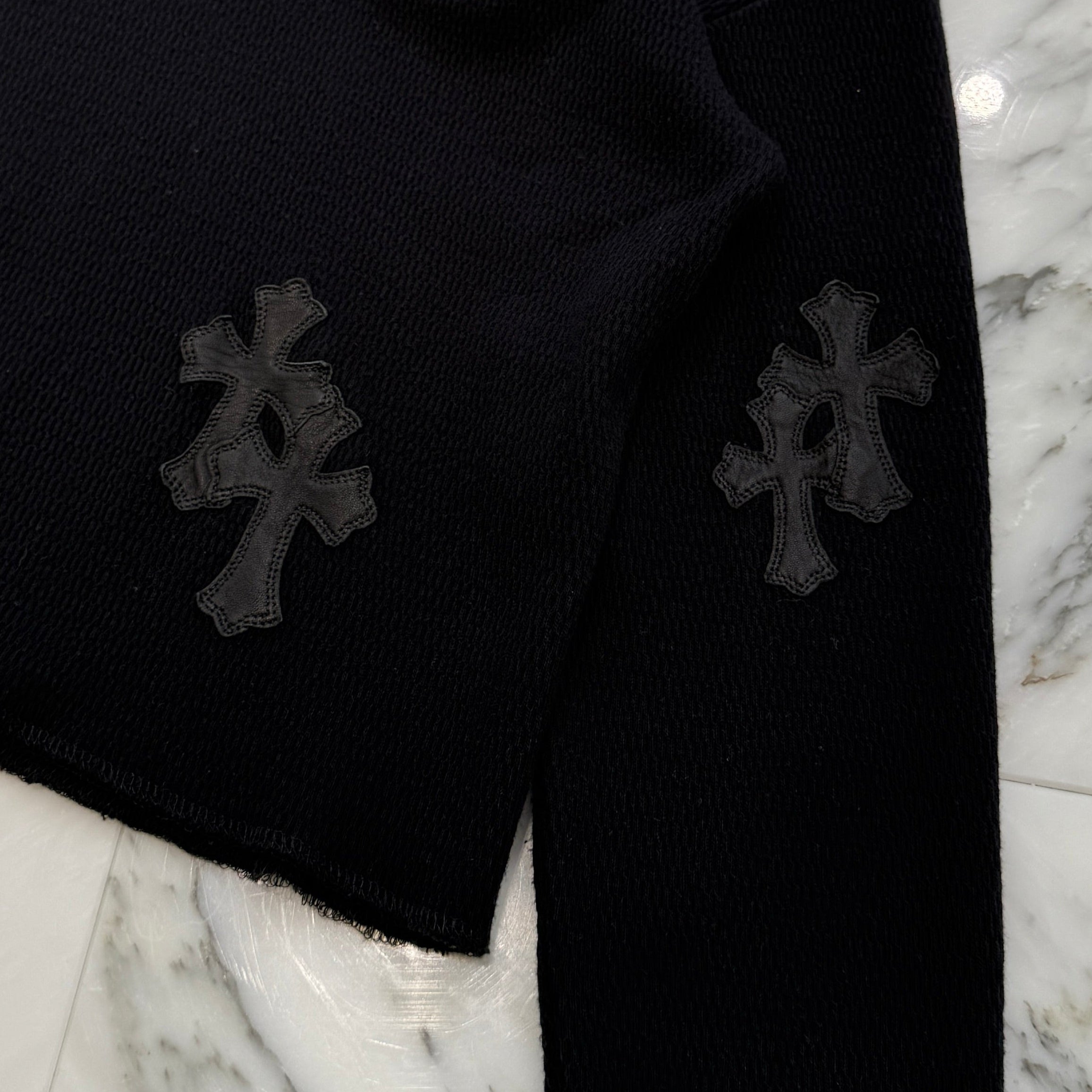 CHROME HEARTS Y NOT Leather Cross Patch Cropped Sweatshirt Size S