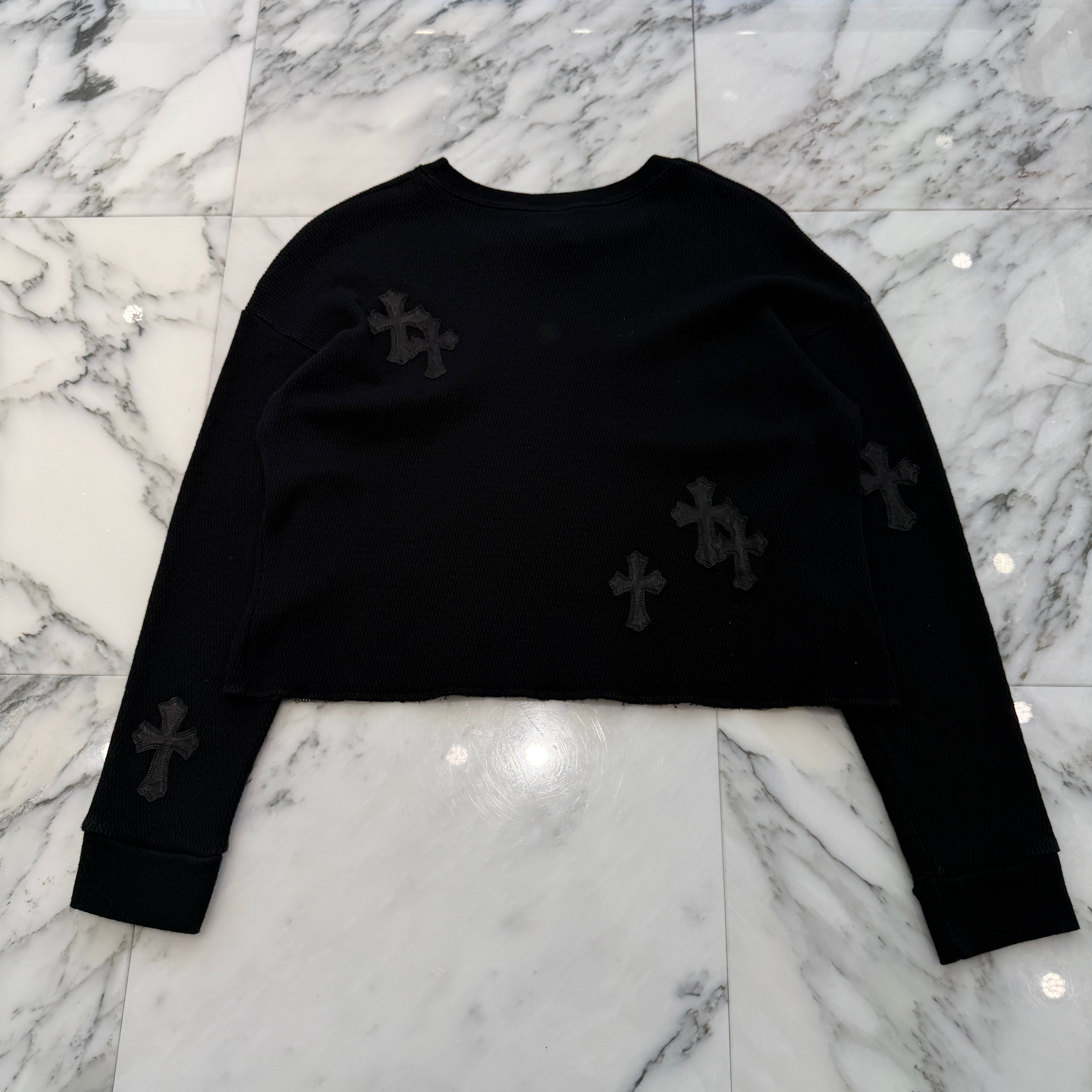 CHROME HEARTS Y NOT Leather Cross Patch Cropped Sweatshirt Size S クロムハーツ ワイノット レザークロスパッチ クロップド スウェットシャツ サイズS