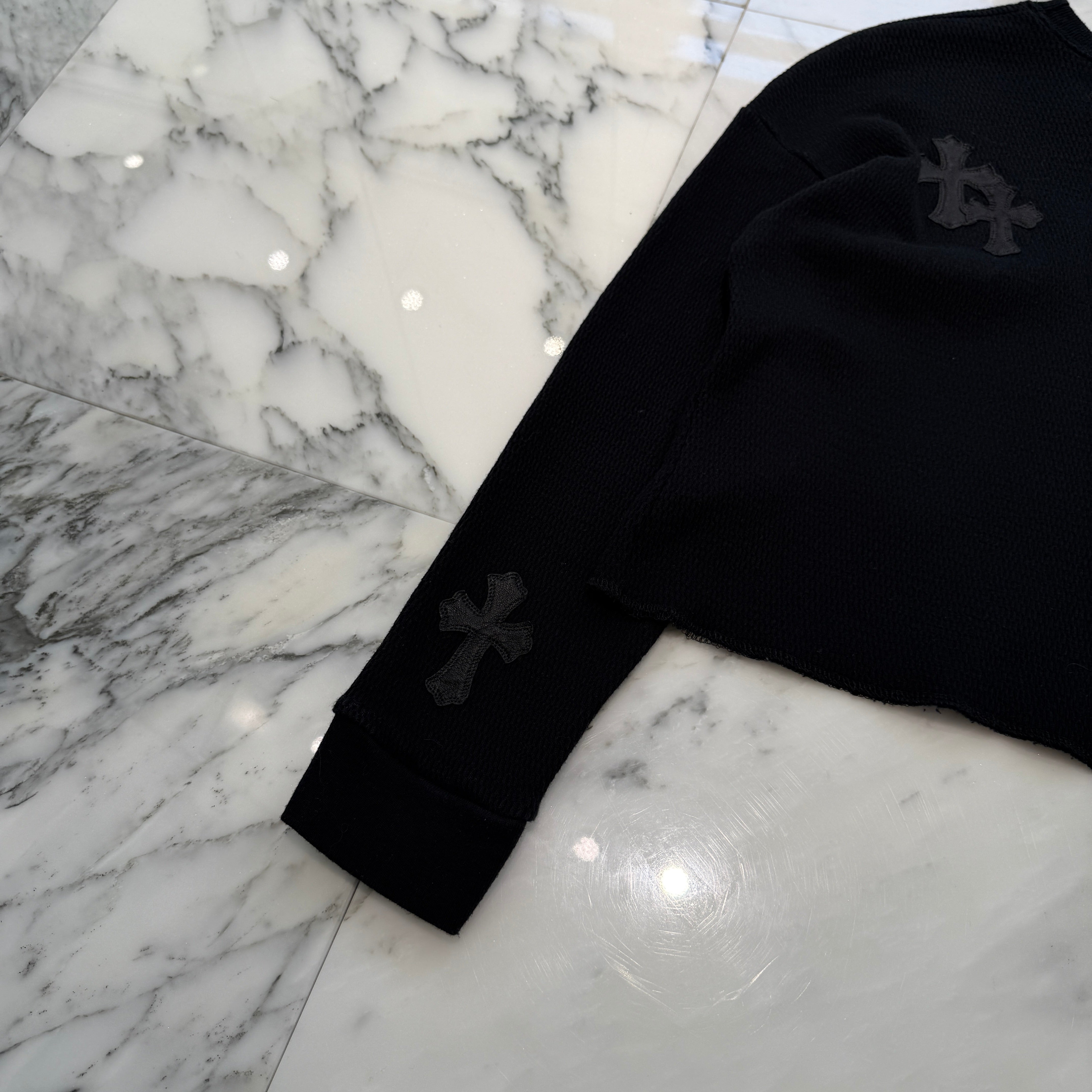 CHROME HEARTS Y NOT Leather Cross Patch Cropped Sweatshirt Size S クロムハーツ ワイノット レザークロスパッチ クロップド スウェットシャツ サイズS