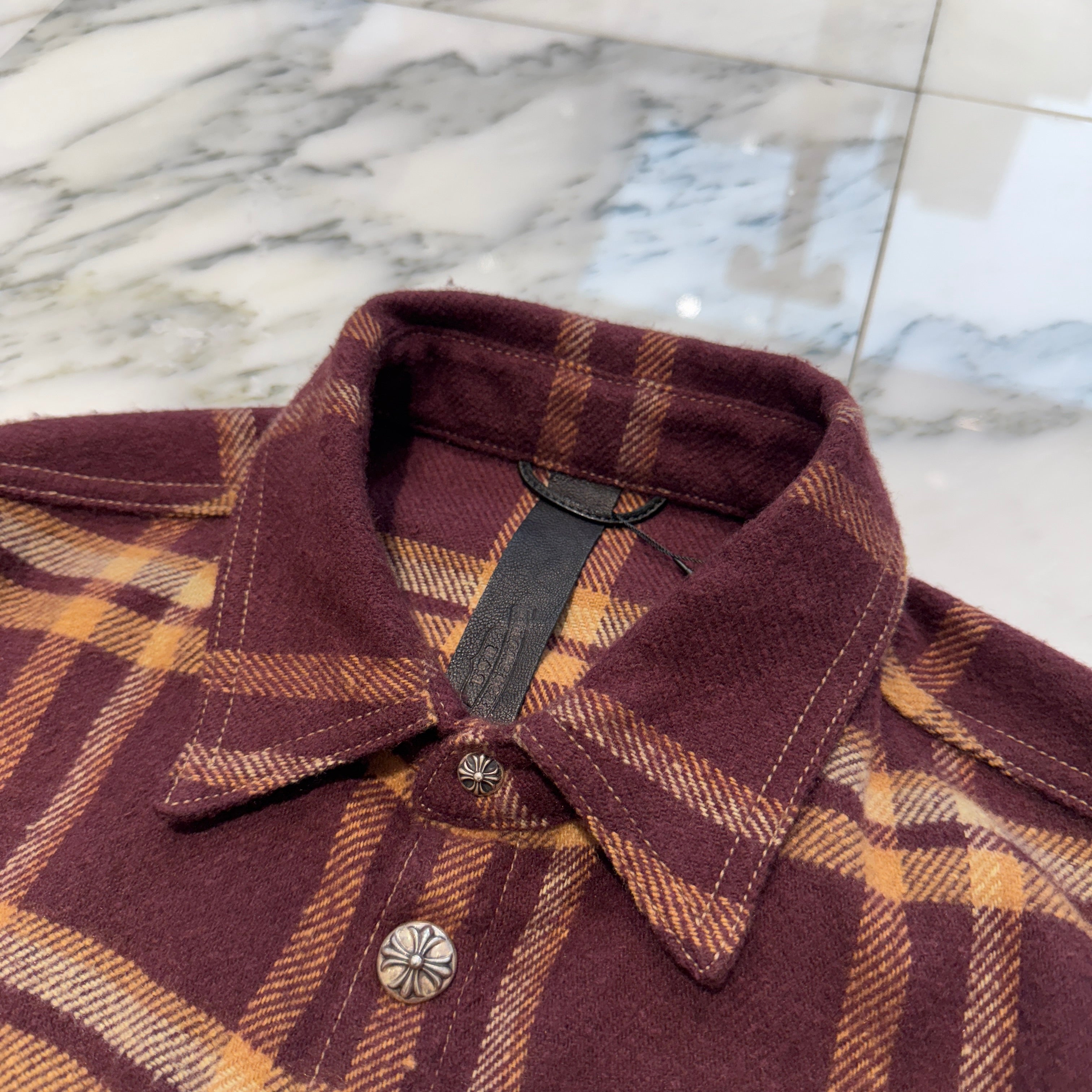 CHROME HEARTS Y NOT Cross Ball Button Check Shirt Size M クロムハーツ ワイノット クロスボールボタン チェックシャツ サイズM