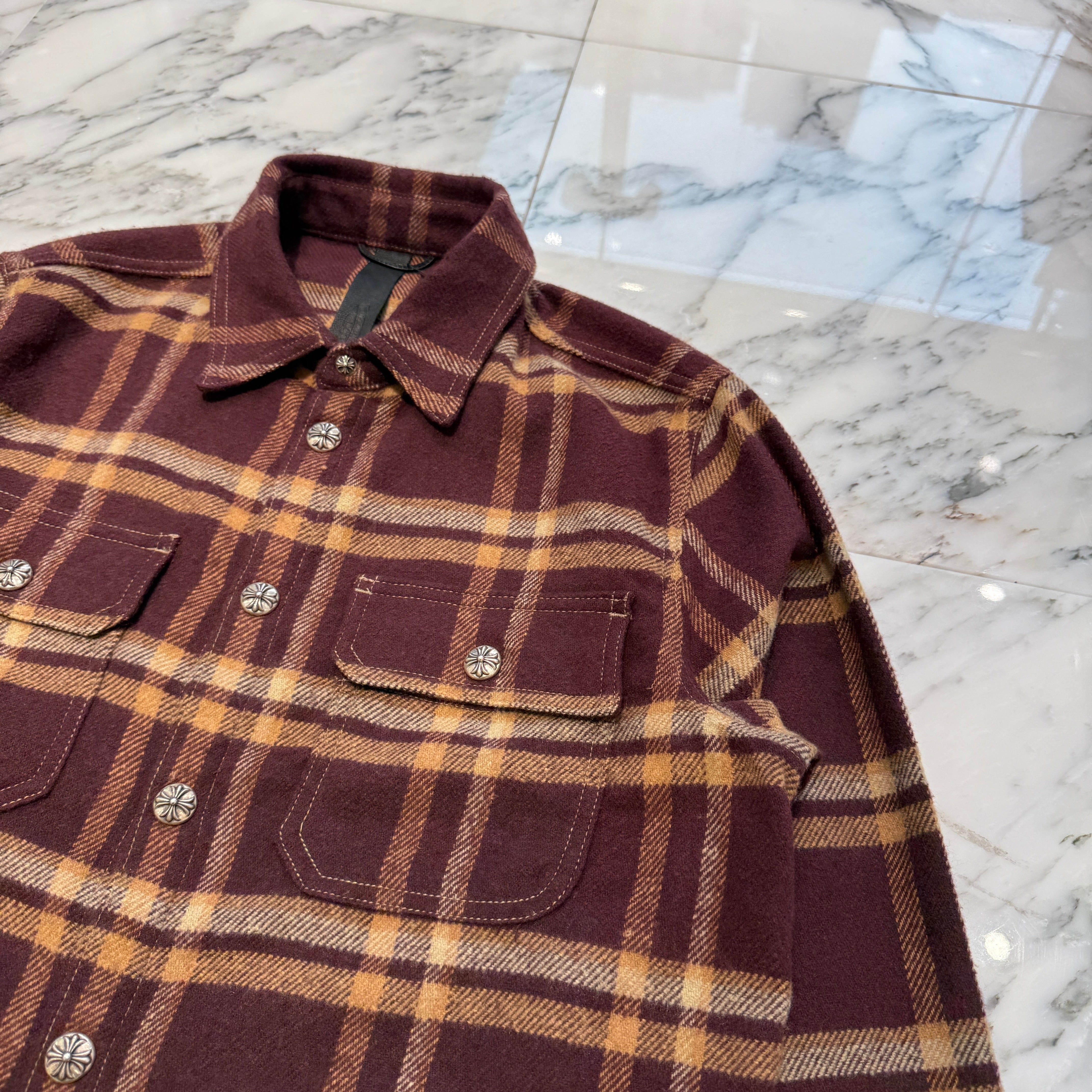 CHROME HEARTS Y NOT Cross Ball Button Check Shirt Size M クロムハーツ ワイノット クロスボールボタン チェックシャツ サイズM