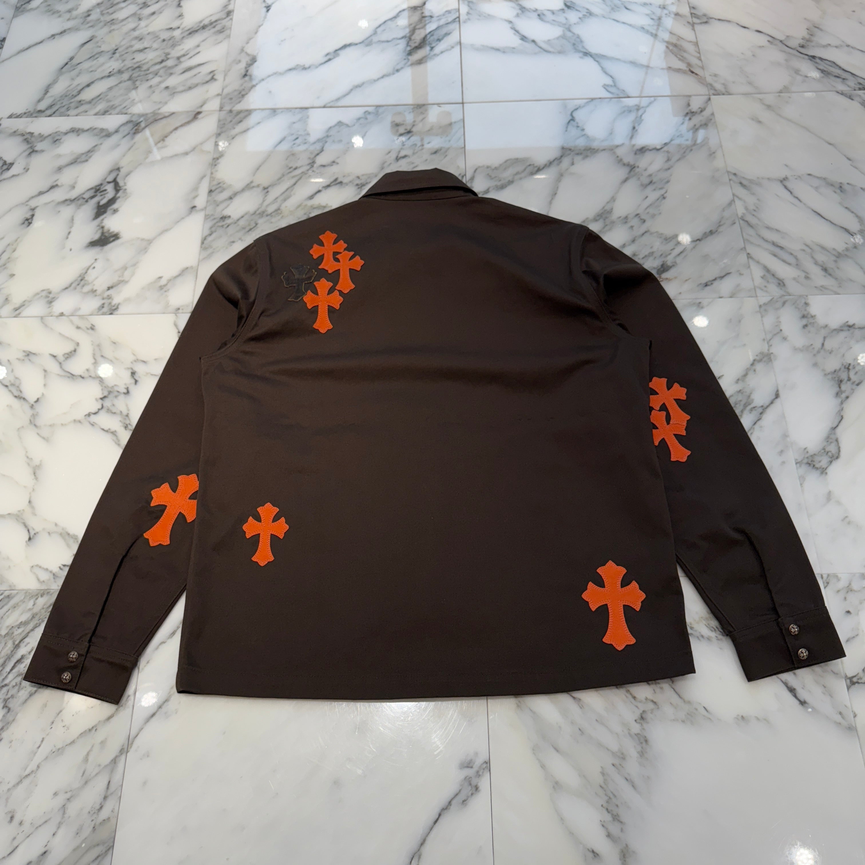 CHROME HEARTS Y NOT WORK DOG Camo Cross Patch × Leather Cross Patch Shirt Jacket Size L クロムハーツ ワイノット ワークドッグ カモクロスパッチ × レザークロスパッチ シャツジャケット サイズL