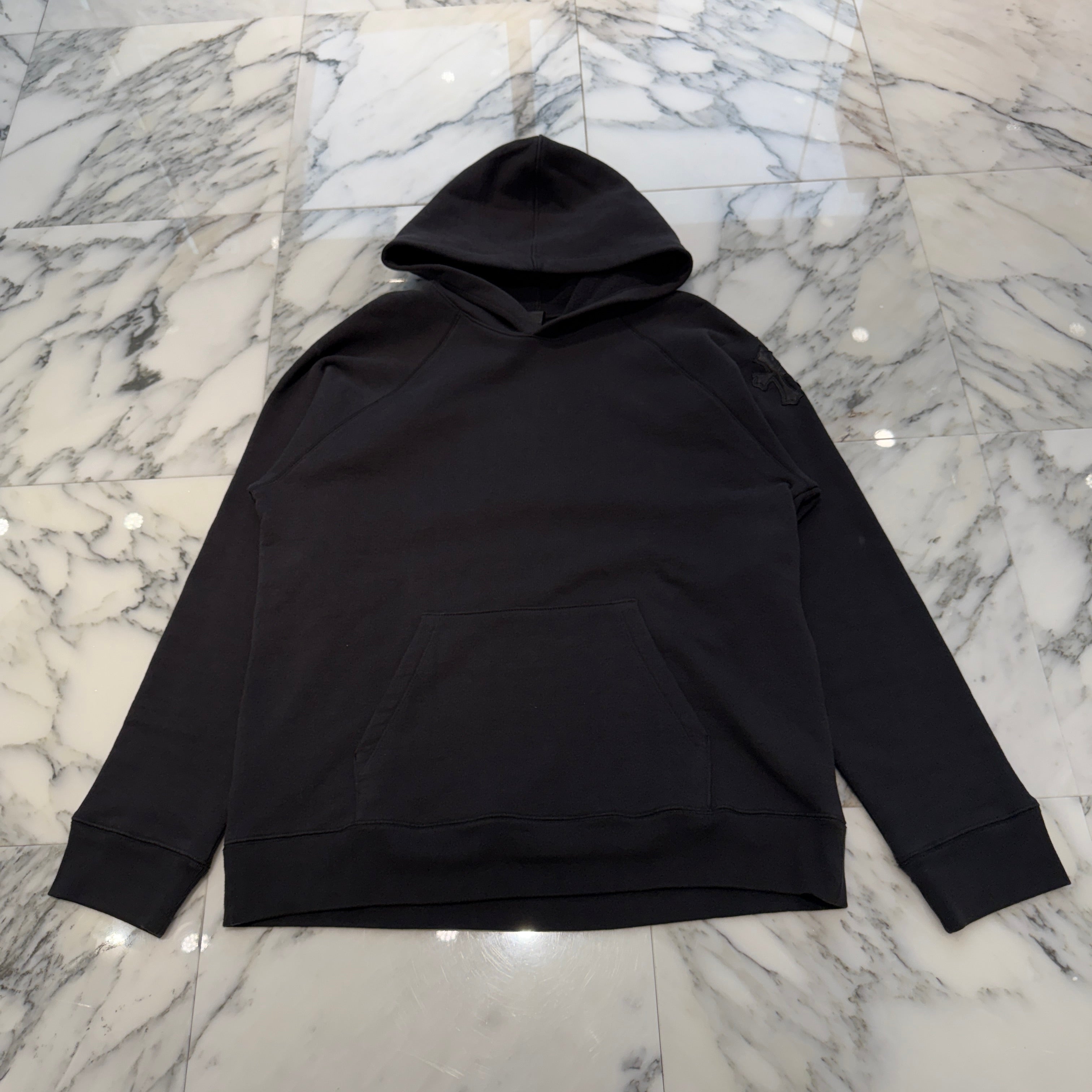 CHROME HEARTS Y NOT Cemetery Cross Leather Patch Pullover Hoodie Size L クロムハーツ ワイノット セメタリークロス レザーパッチ プルオーバーフーディ サイズL