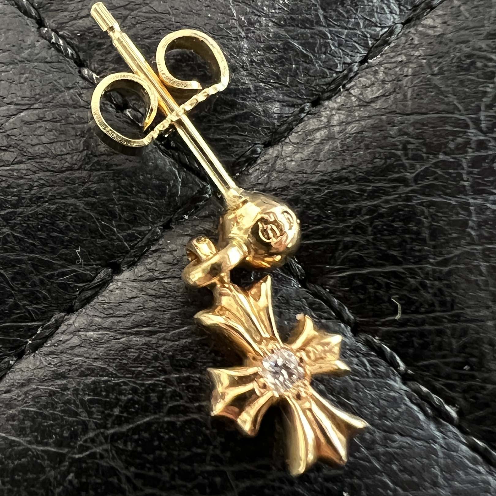 CHROME HEARTS 22K TINY E CH PLUS Earring 1 Diamond クロムハーツ 22K タイニーE CHプラス イヤリング ピアス 1ダイヤモンド