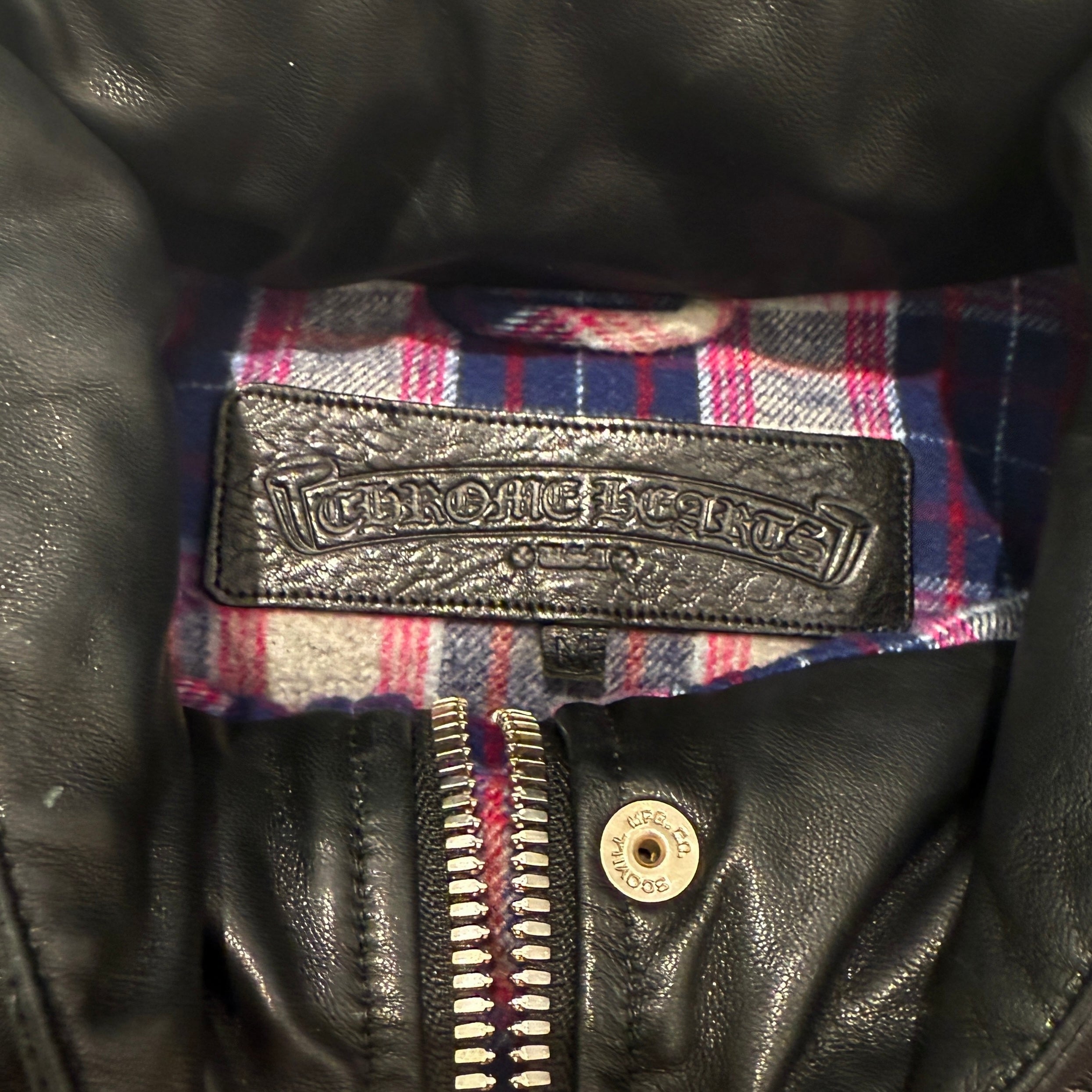 CHROME HEARTS Y NOT Leather Switching Check Down Jacket Size M クロムハーツ ワイノット レザー切替 チェック ダウンジャケット サイズM