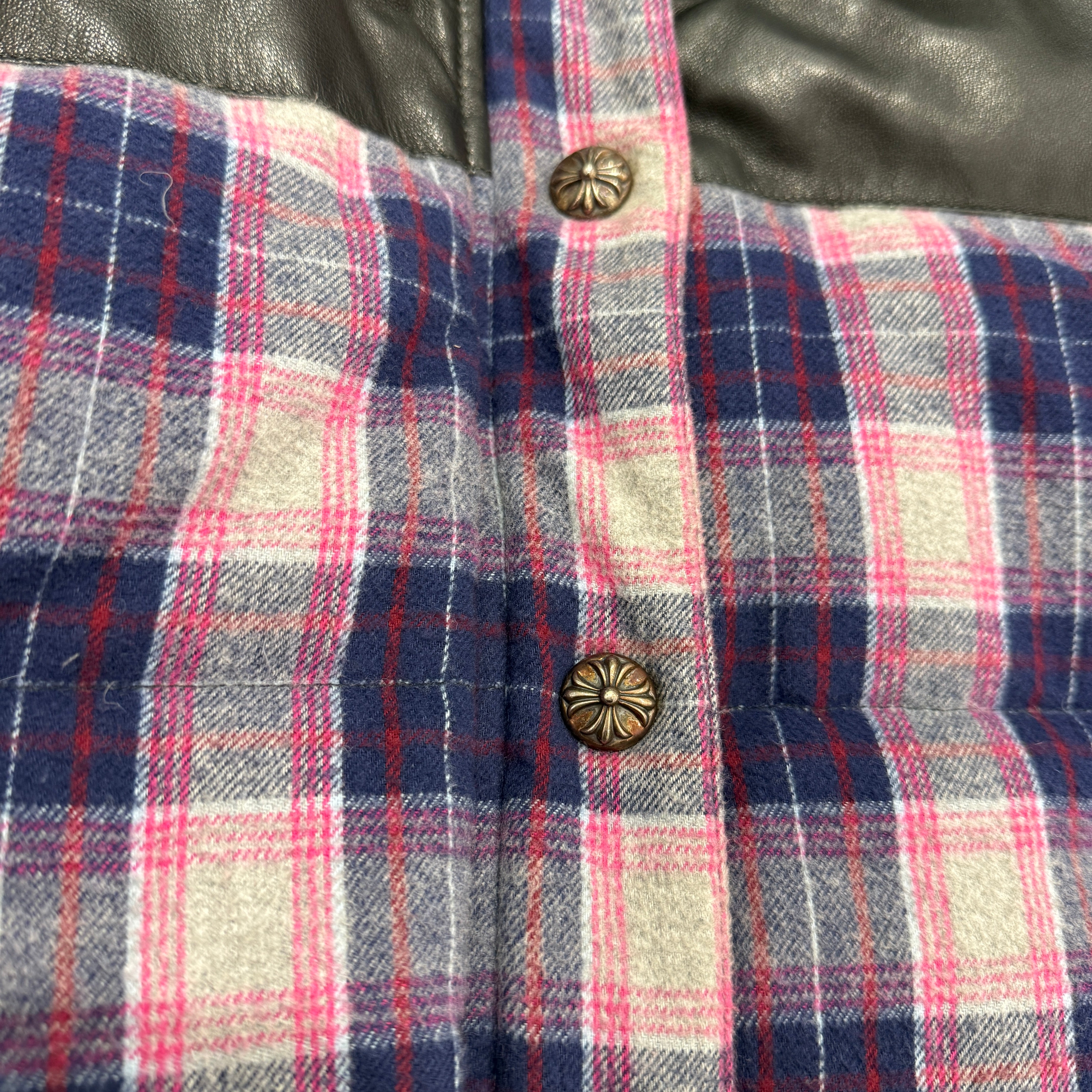 CHROME HEARTS Y NOT Leather Switching Check Down Jacket Size M クロムハーツ ワイノット レザー切替 チェック ダウンジャケット サイズM