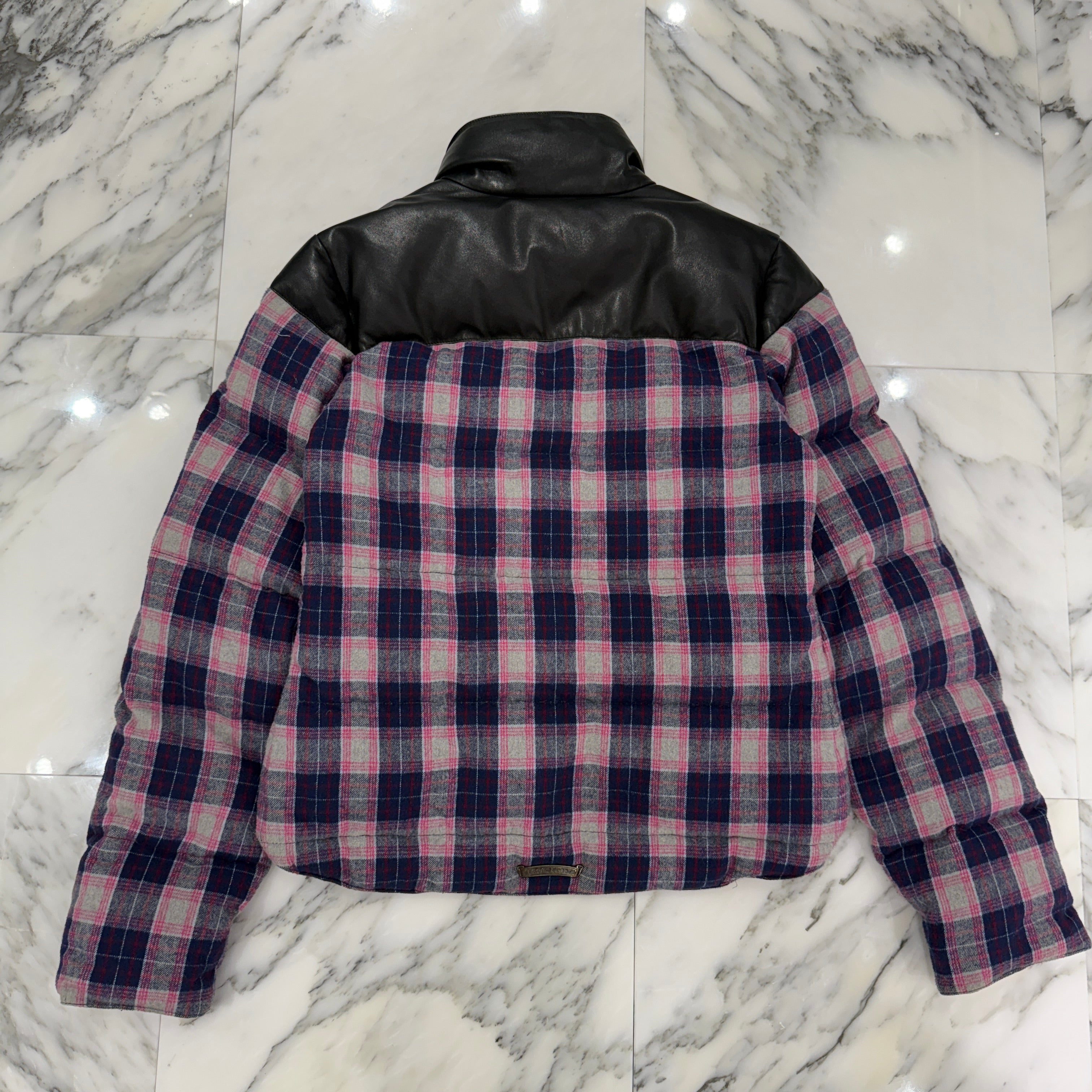 CHROME HEARTS Y NOT Leather Switching Check Down Jacket Size M クロムハーツ ワイノット レザー切替 チェック ダウンジャケット サイズM