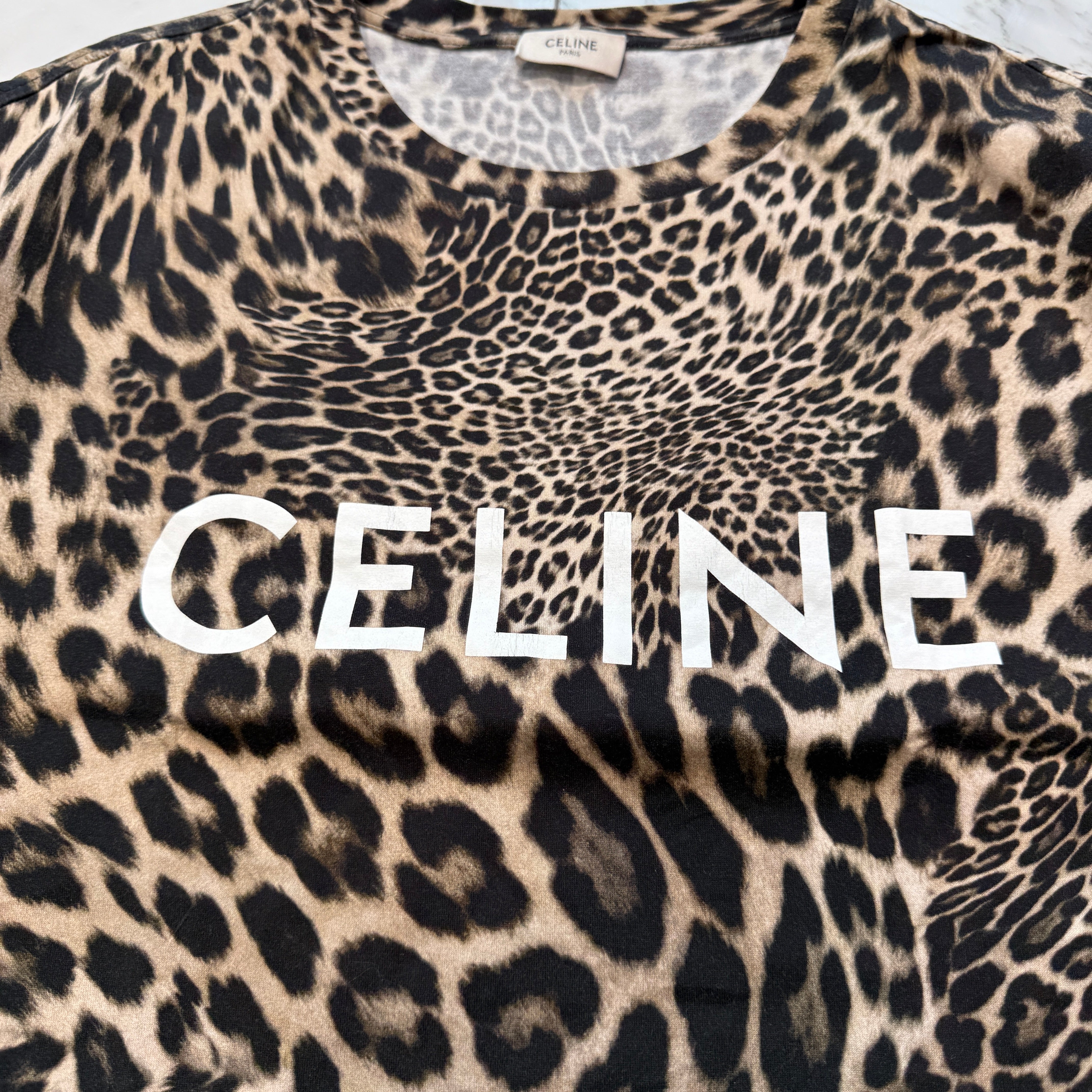 CELINE 2023SS Leopard Logo Loose Cotton Jersey Tee 2X681311W Size M セリーヌ レオパードロゴ ルーズ コットン ジャージー Tシャツ サイズM
