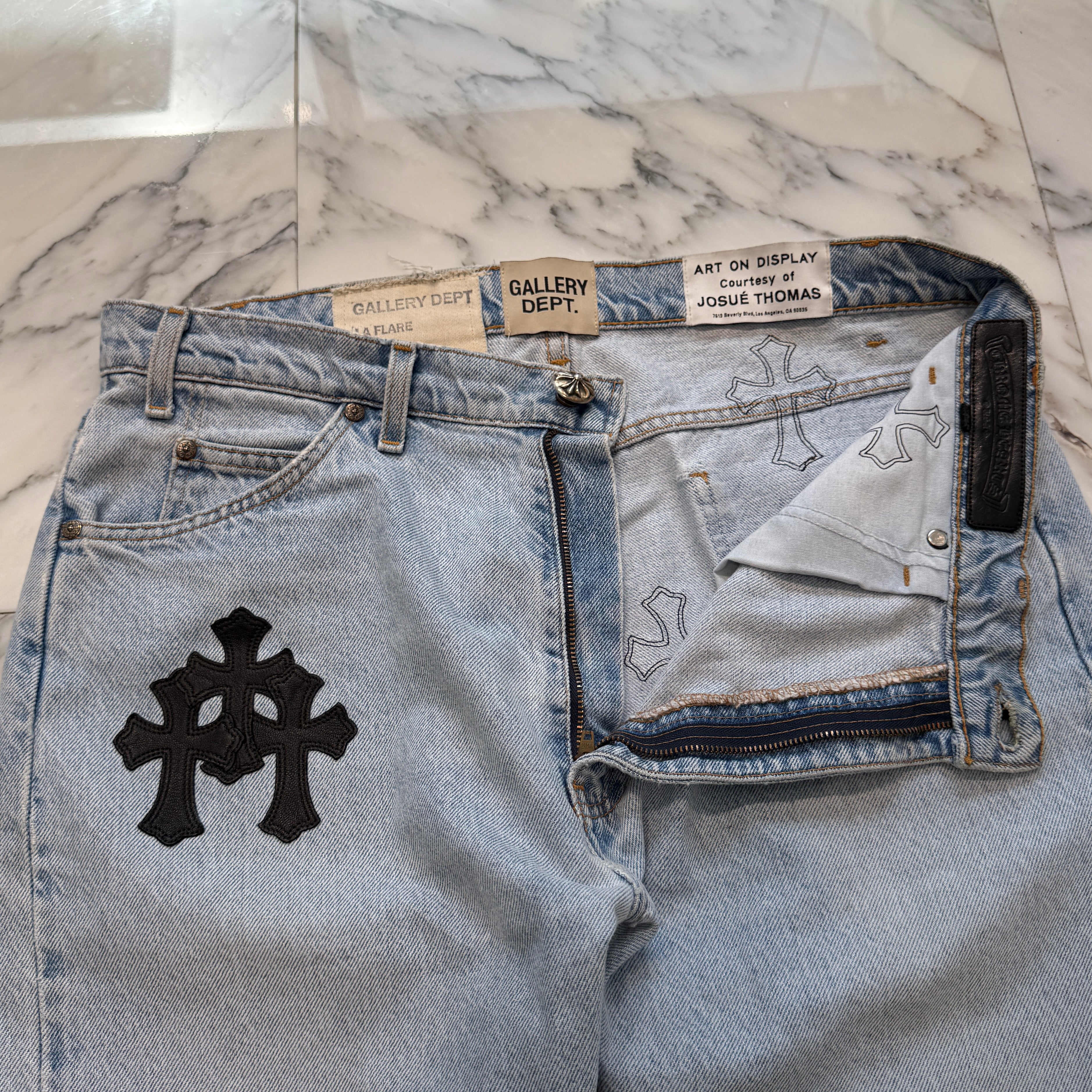 CHROME HEARTS × GALLERY DEPT. Levi's Body VNTG Leather Cross Patch Jeans Size 34 クロムハーツ × ギャラリーデプト リーバイスボディ ヴィンテージ レザークロスパッチ ジーンズ サイズ34